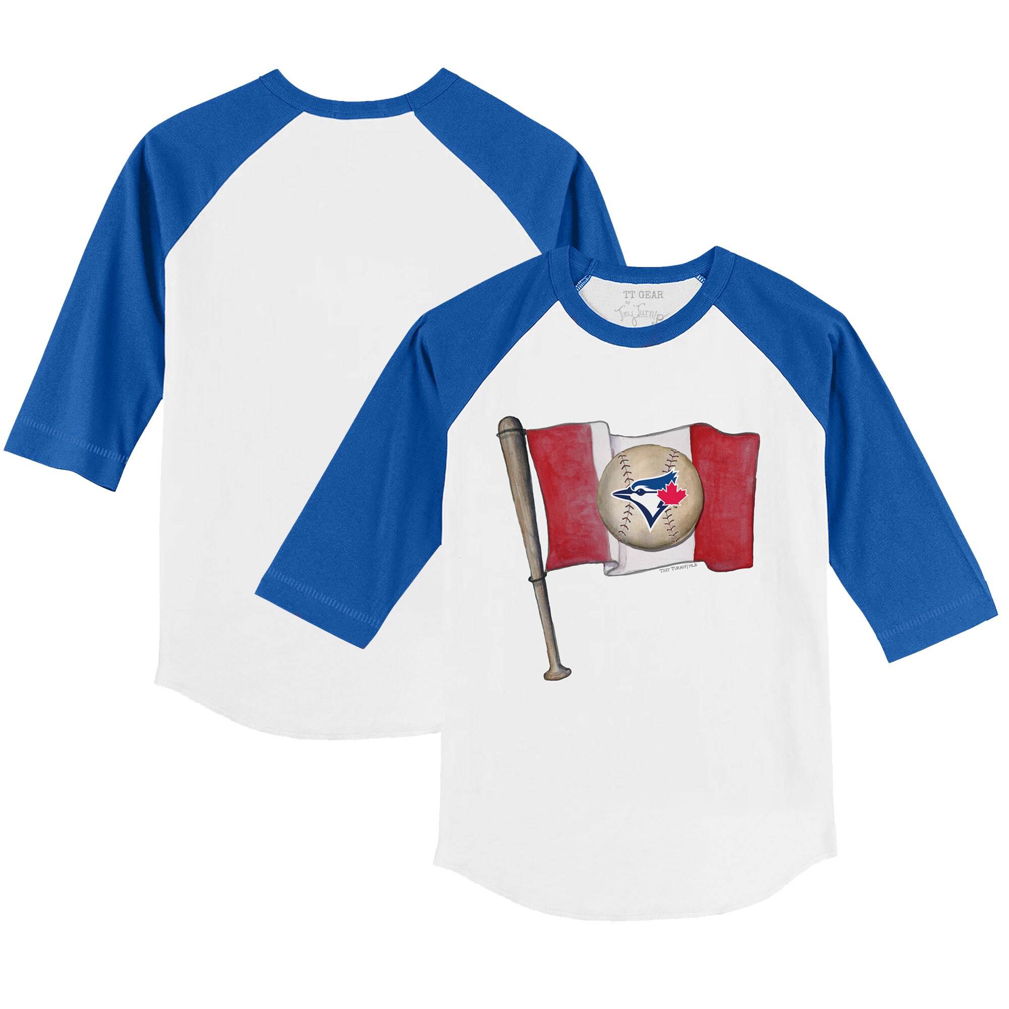 Toddler Toronto Blue Jays Tiny Turnip White/Royal Baseball Flag 3/4-Sleeve Raglan T-Shirt