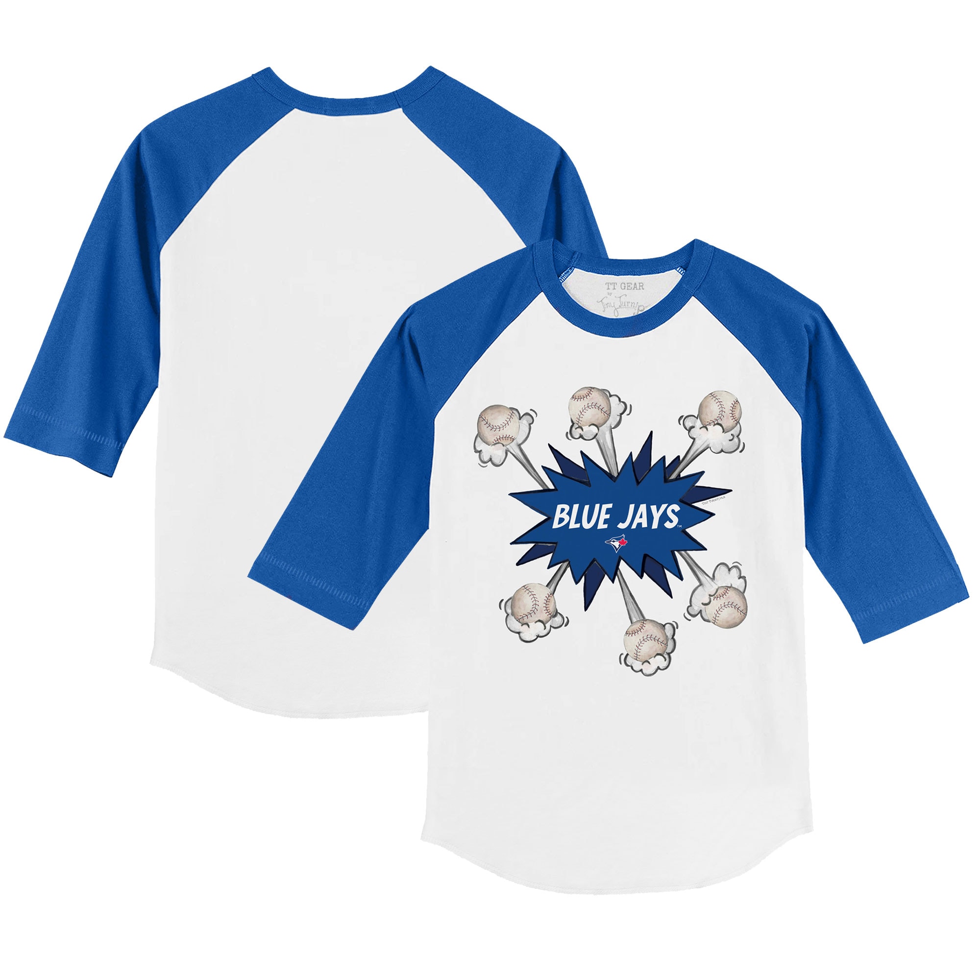 Toddler Toronto Blue Jays Tiny Turnip White/Royal Baseball Pow 3/4-Sleeve Raglan T-Shirt