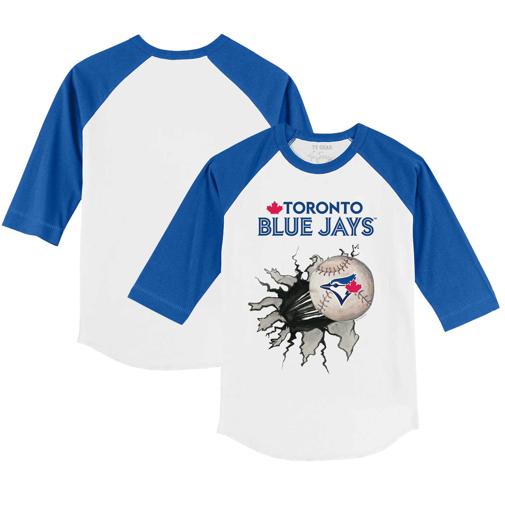 Toddler Toronto Blue Jays Tiny Turnip White/Royal Baseball Tear 3/4-Sleeve Raglan T-Shirt