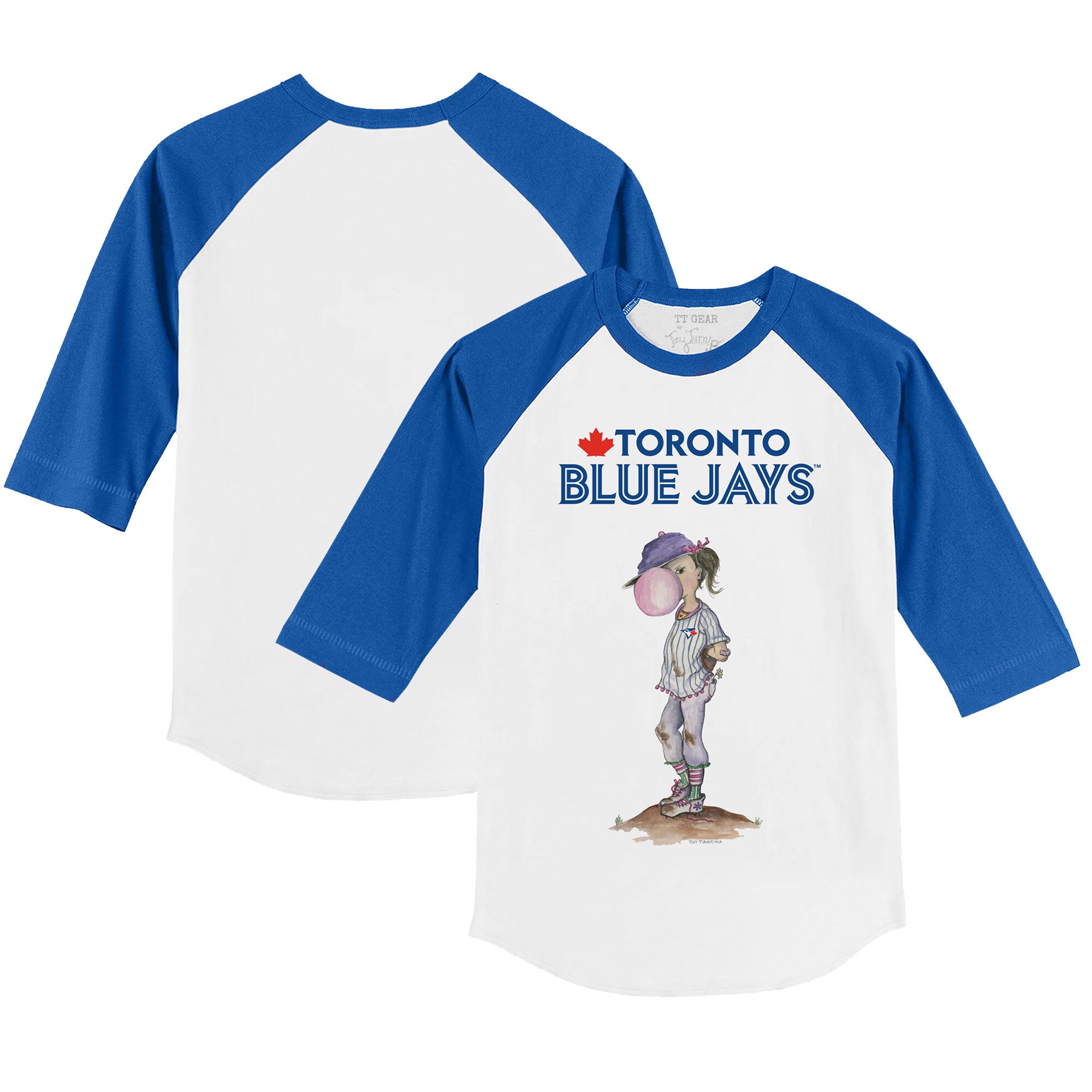 Toddler Toronto Blue Jays Tiny Turnip White/Royal Bubbles 3/4-Sleeve Raglan T-Shirt