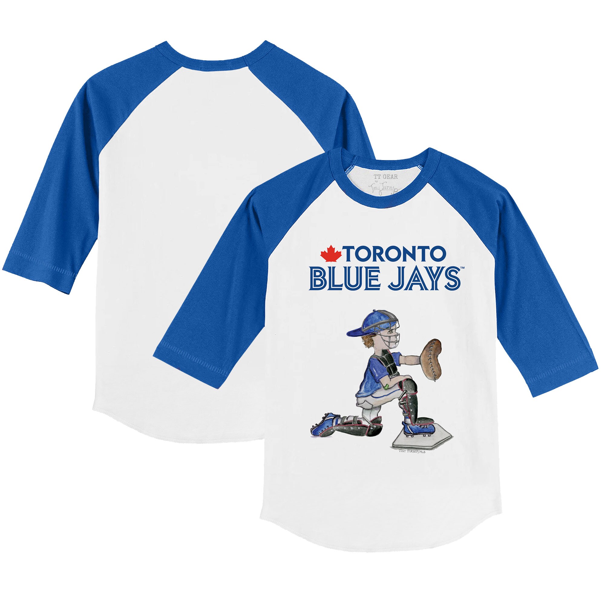 Toddler Toronto Blue Jays Tiny Turnip White/Royal Caleb 3/4-Sleeve Raglan T-Shirt