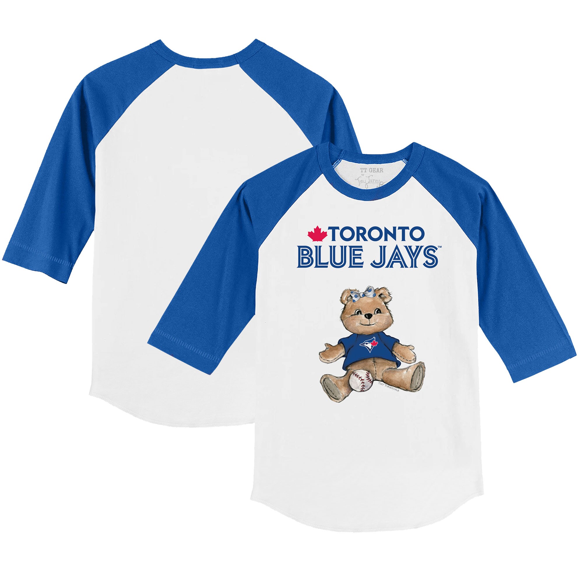 Toddler Toronto Blue Jays Tiny Turnip White/Royal Girl Teddy 3/4-Sleeve Raglan T-Shirt