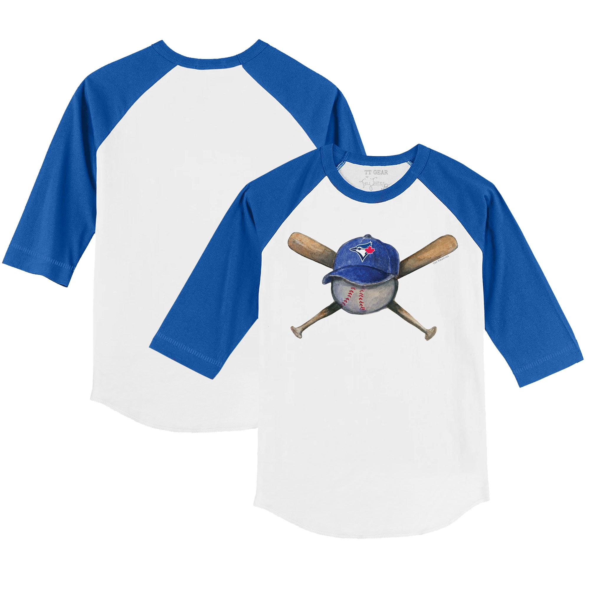 Toddler Toronto Blue Jays  Tiny Turnip White/Royal Hat Cross Bats 3/4-Sleeve Raglan T-Shirt