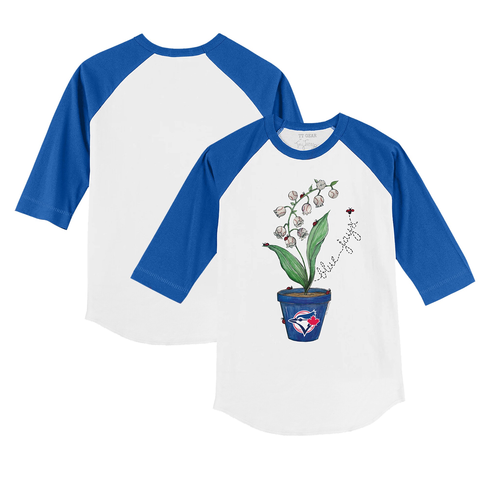 Toddler Toronto Blue Jays Tiny Turnip White/Royal Lilies & Ladybugs 3/4-Sleeve Raglan T-Shirt