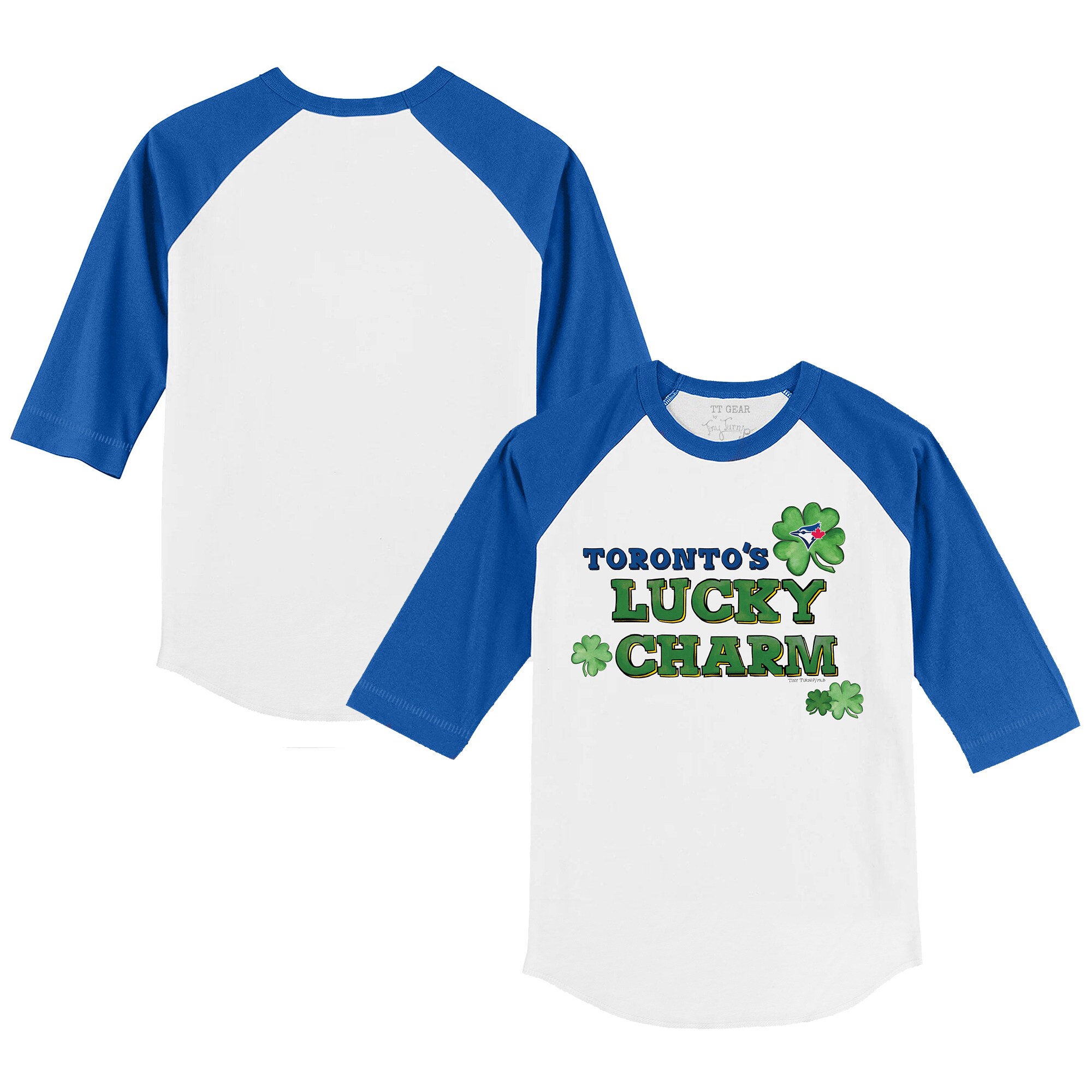 Toddler Toronto Blue Jays Tiny Turnip White/Royal Lucky Charm 3/4-Sleeve Raglan T-Shirt