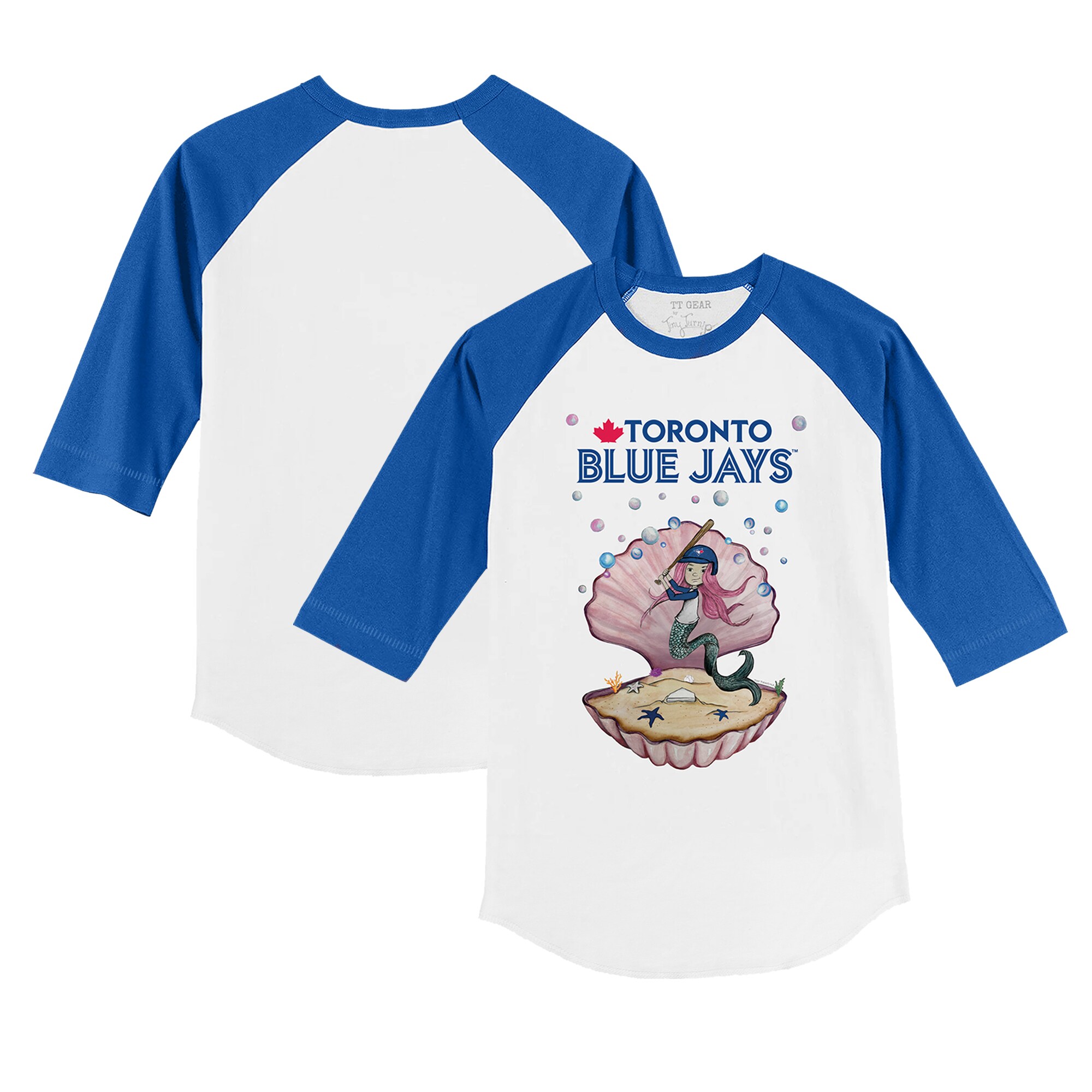 Toddler Toronto Blue Jays Tiny Turnip White/Royal Mermaid 3/4-Sleeve Raglan T-Shirt