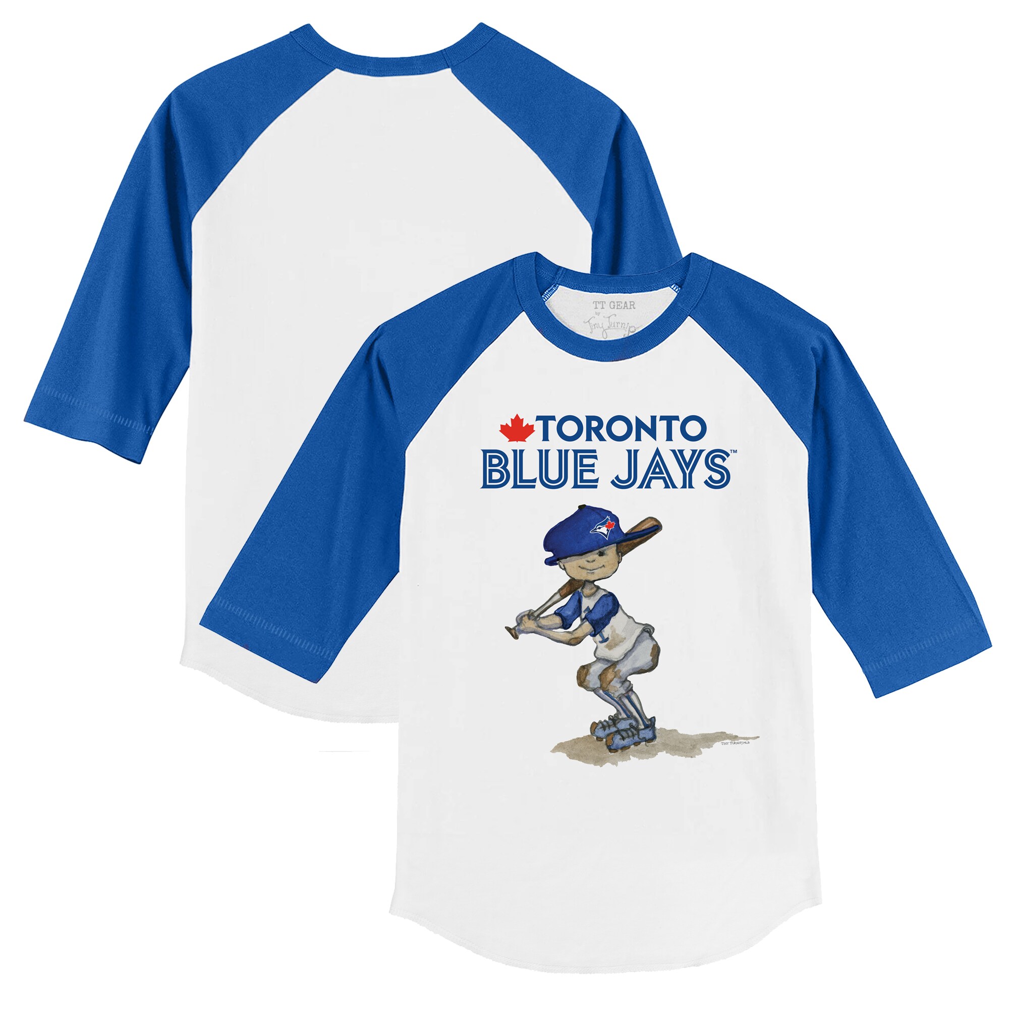 Toddler Toronto Blue Jays Tiny Turnip White/Royal Slugger 3/4-Sleeve Raglan T-Shirt