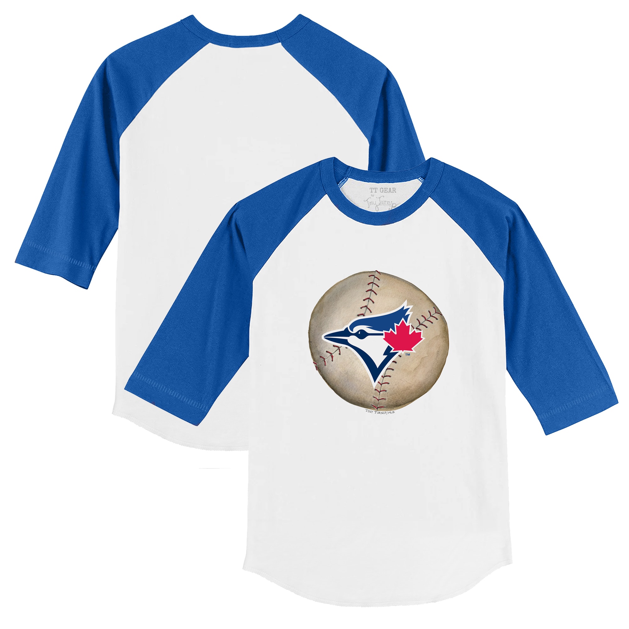 Toddler Toronto Blue Jays Tiny Turnip White/Royal Stitched Baseball 3/4-Sleeve Raglan T-Shirt