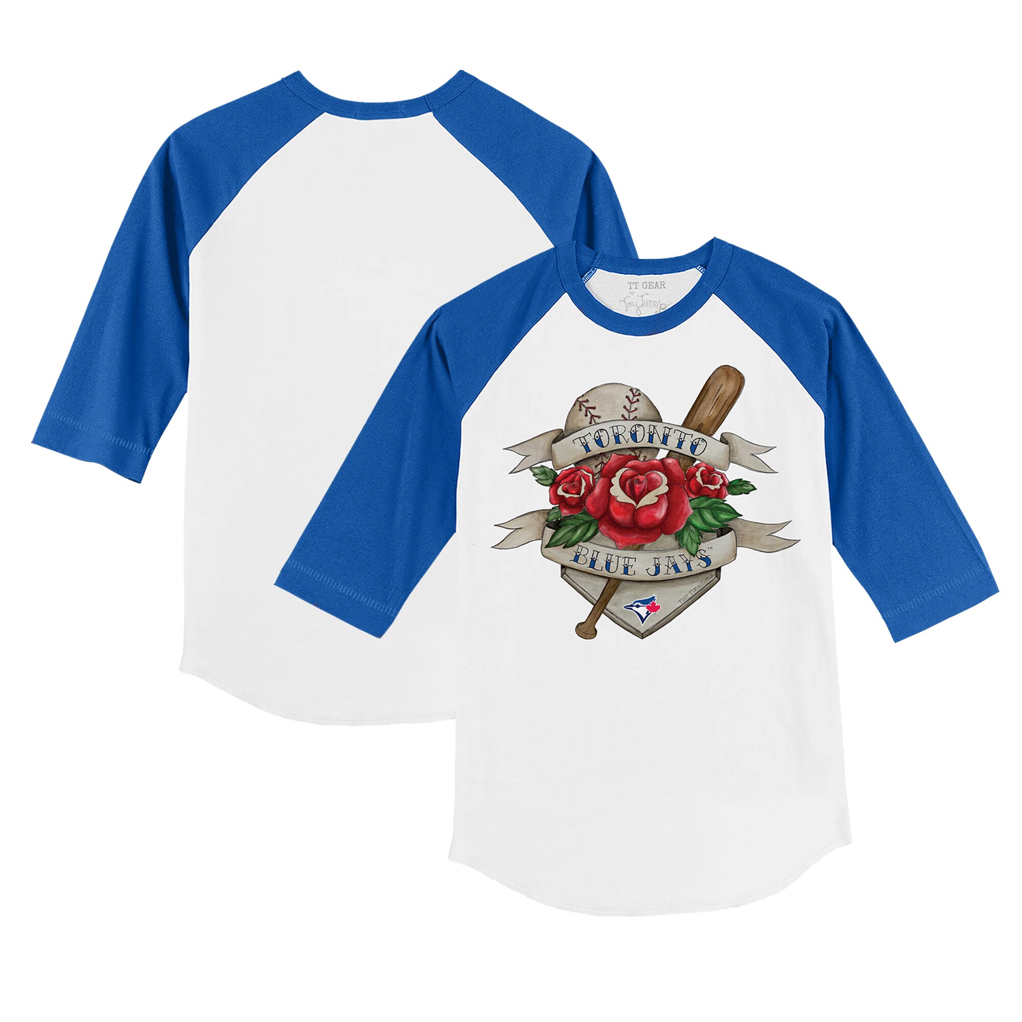 Toddler Toronto Blue Jays Tiny Turnip White/Royal Tattoo Rose 3/4-Sleeve Raglan T-Shirt