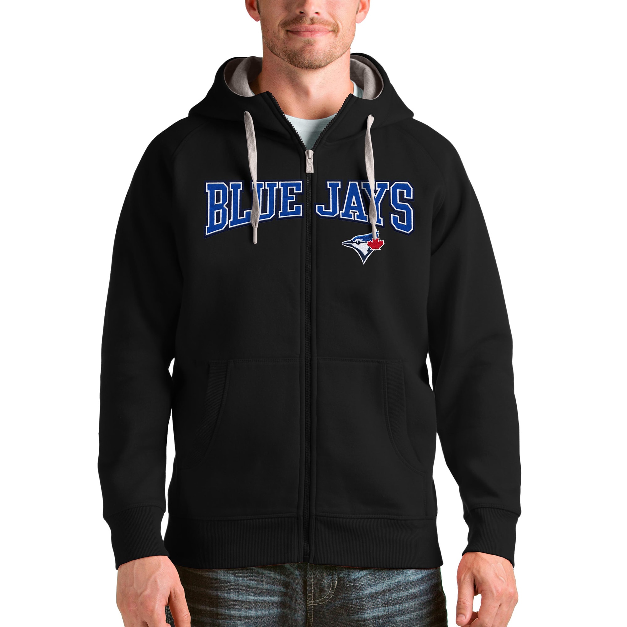 Toronto Blue Jays Antigua Black Team Logo Victory Full-Zip Hoodie