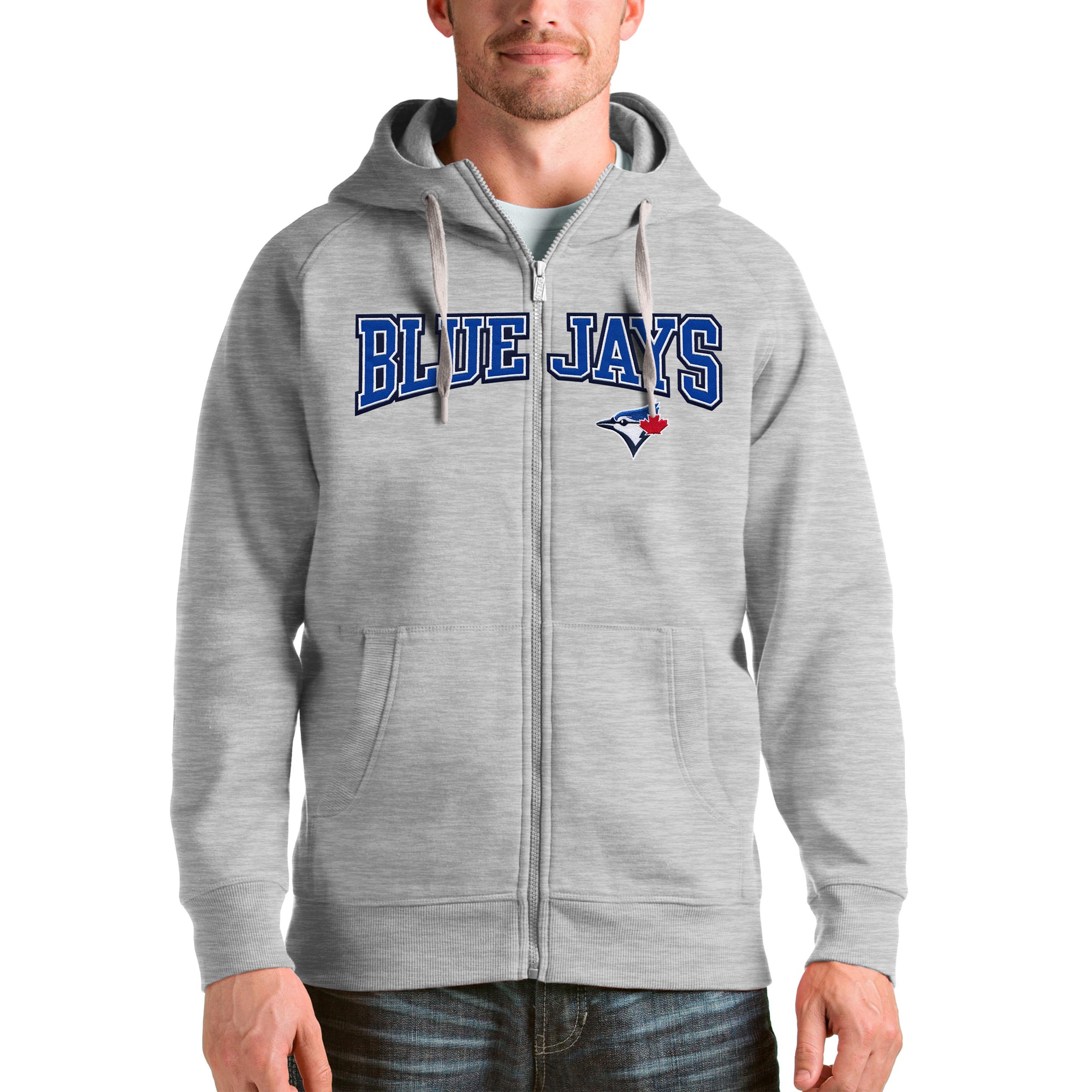Toronto Blue Jays Antigua Heather Gray Team Logo Victory Full-Zip Hoodie