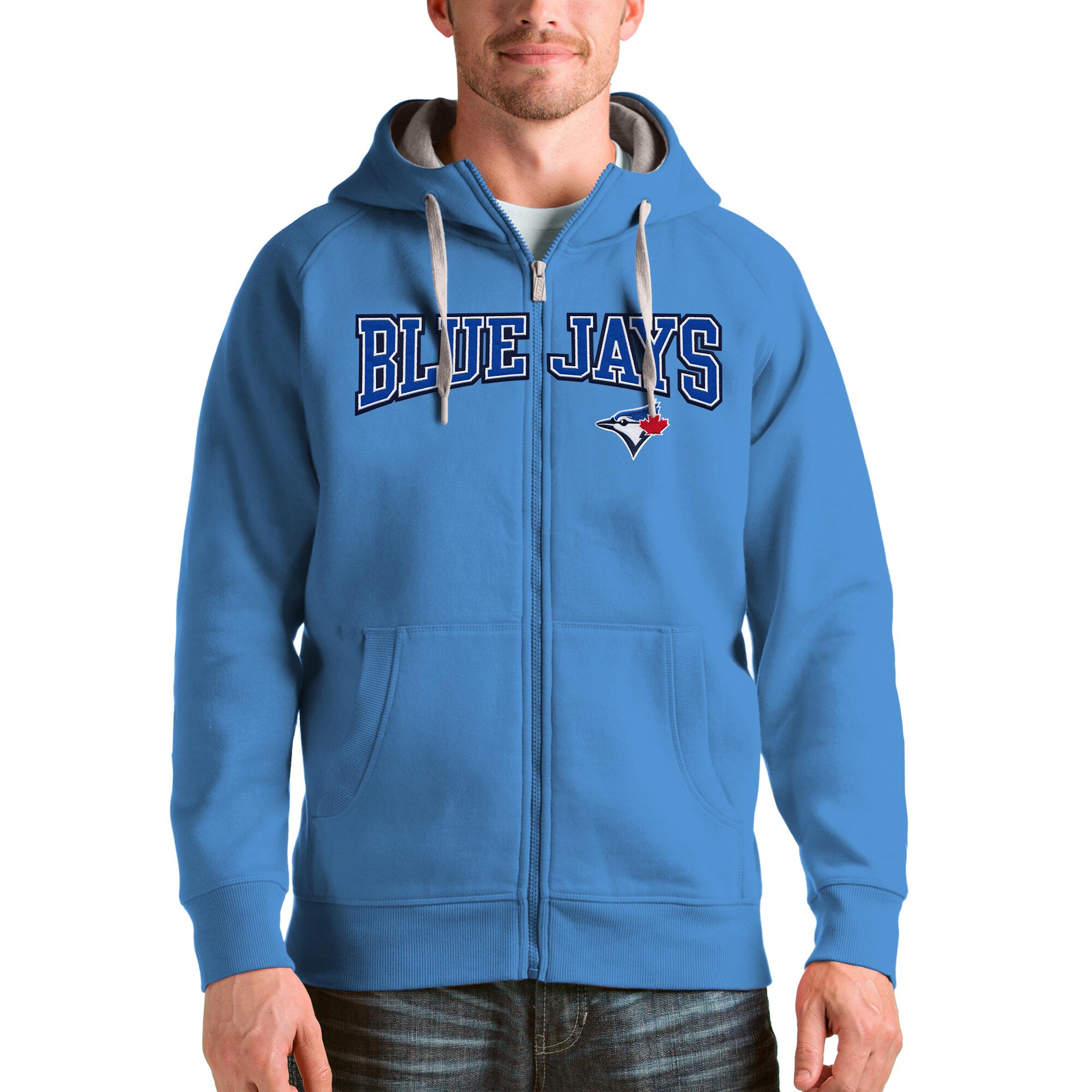 Toronto Blue Jays Antigua Light Blue Team Logo Victory Full-Zip Hoodie