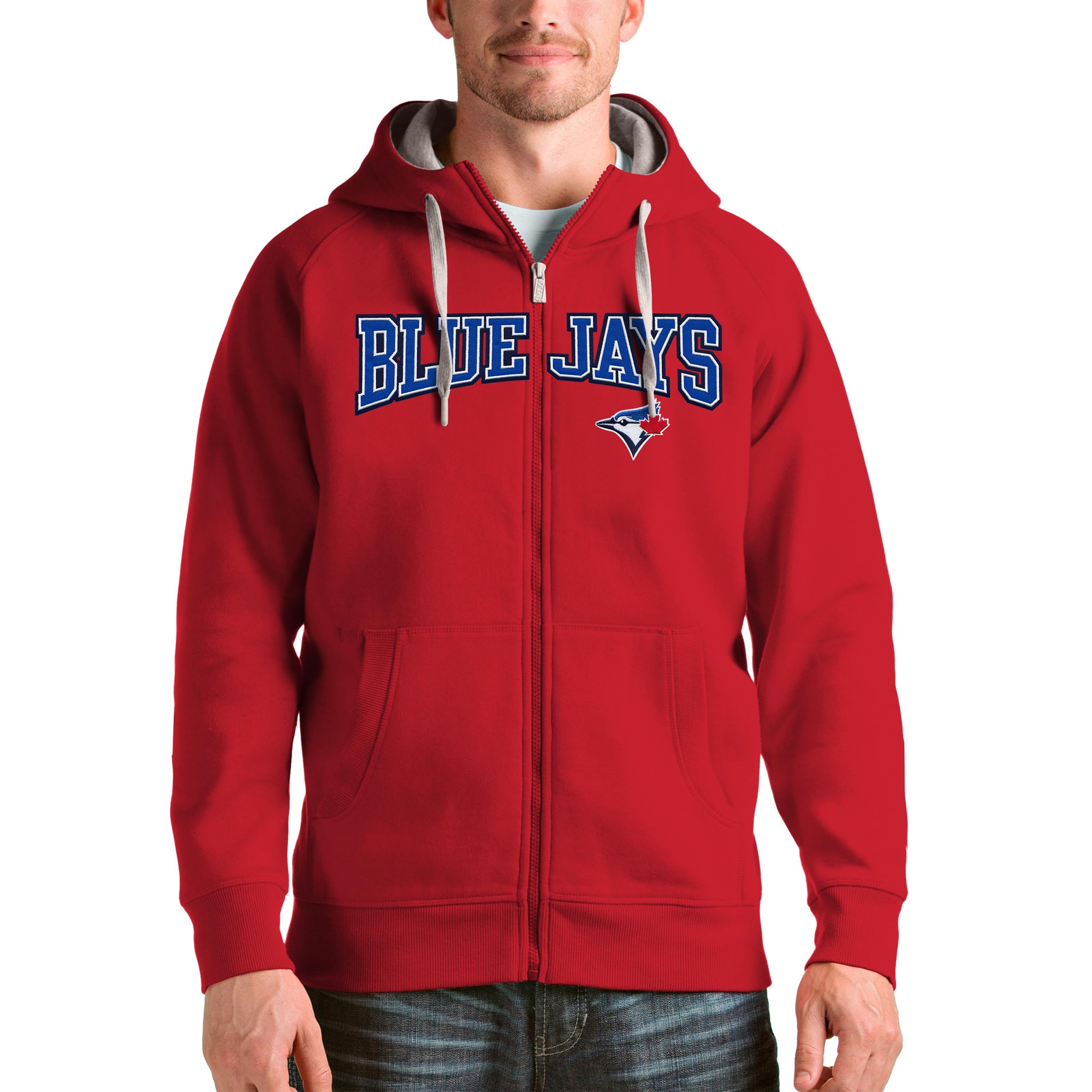 Toronto Blue Jays Antigua Red Team Logo Victory Full-Zip Hoodie