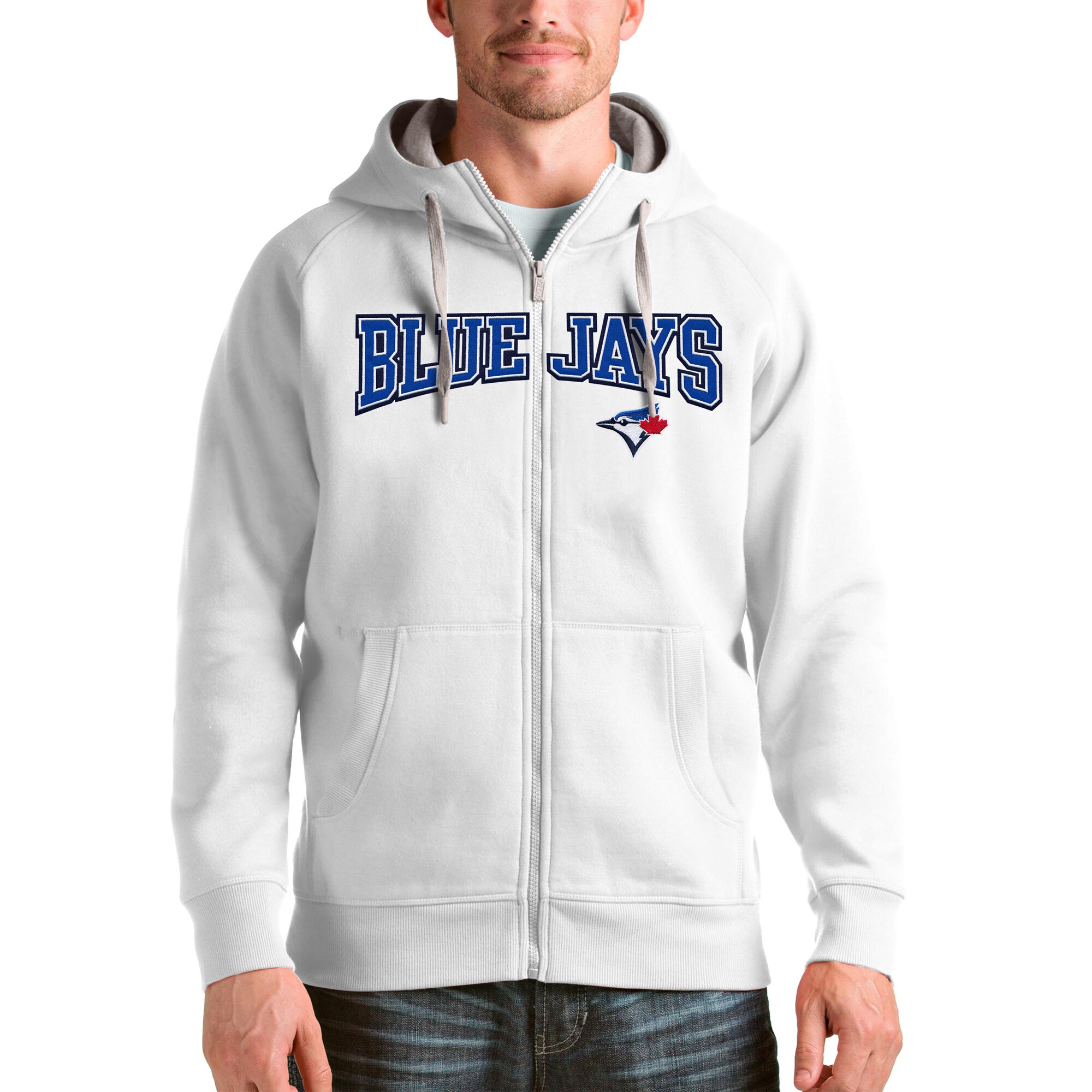 Toronto Blue Jays Antigua White Team Logo Victory Full-Zip Hoodie
