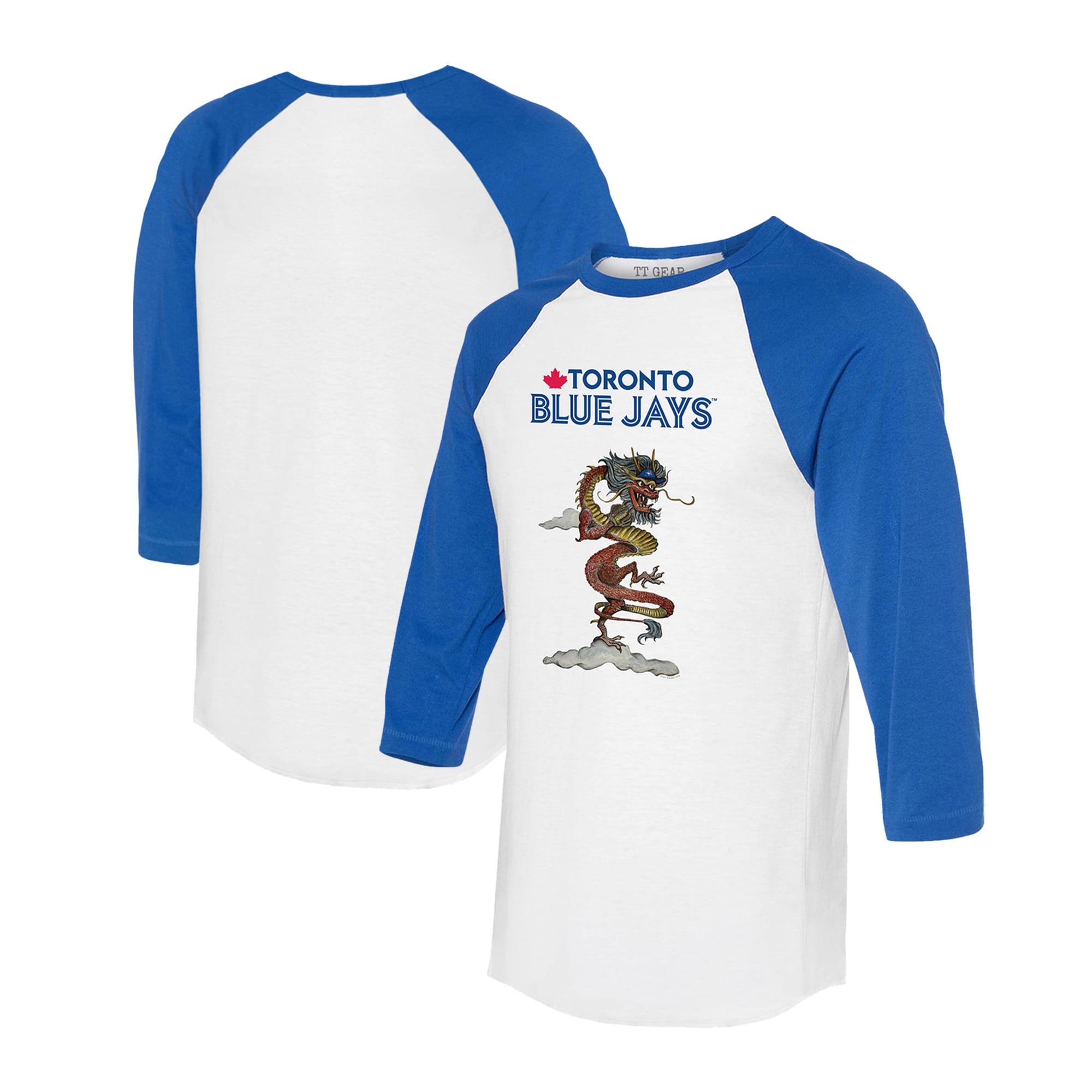 Unisex Toronto Blue Jays Tiny Turnip White/Royal 2024 Year of the Dragon 3/4-Sleeve Raglan T-Shirt