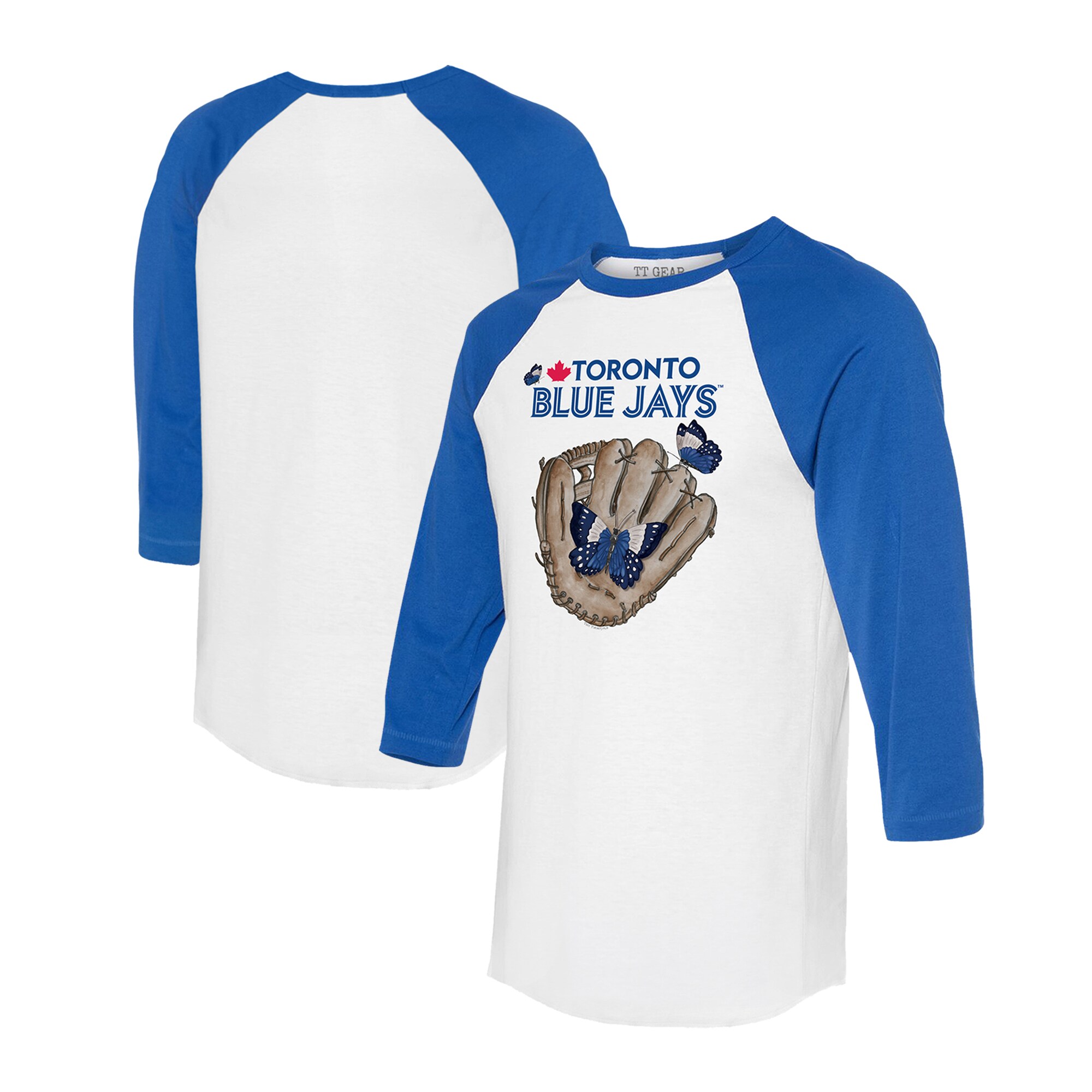 Unisex Toronto Blue Jays Tiny Turnip White/Royal Butterfly Glove 3/4-Sleeve Raglan T-Shirt
