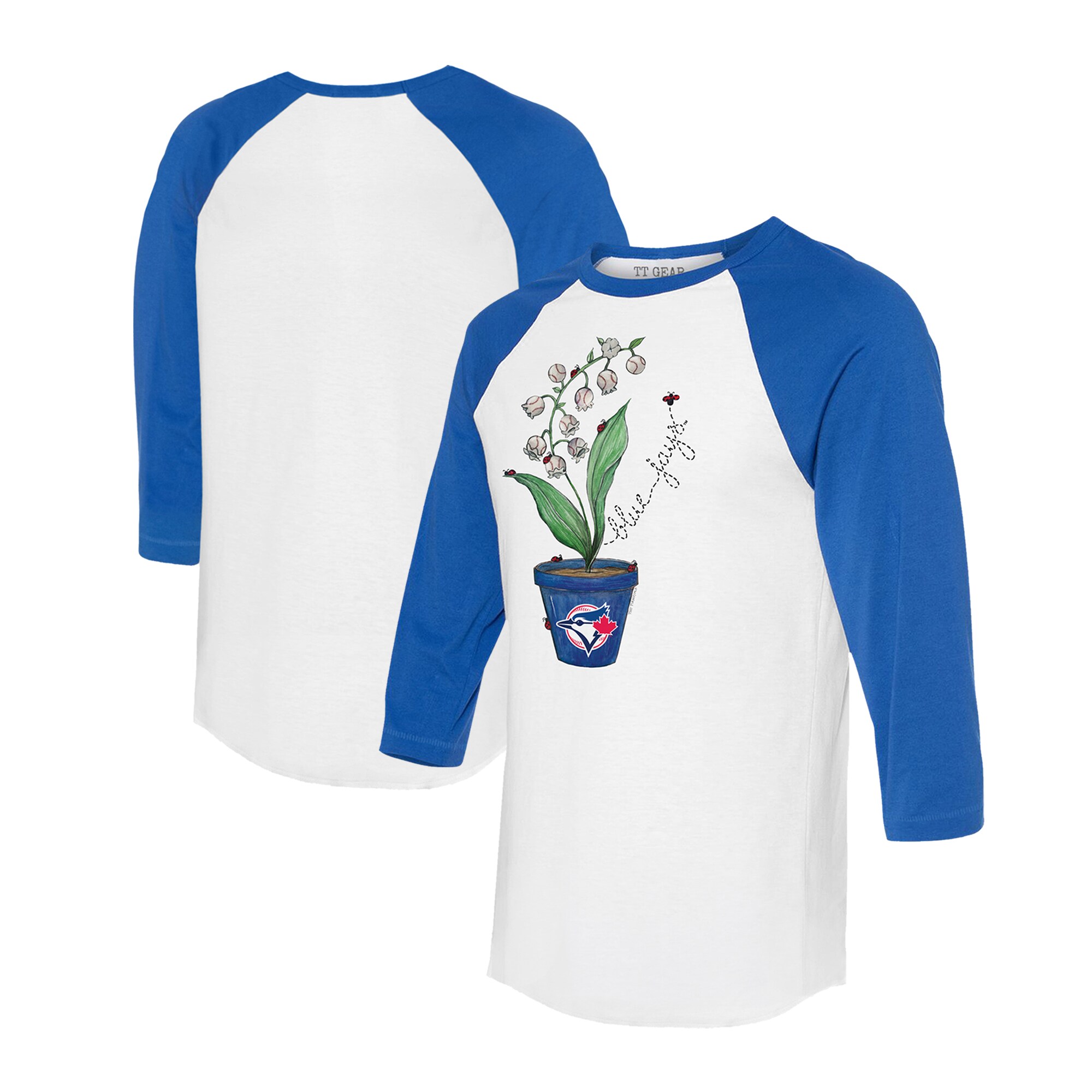 Unisex Toronto Blue Jays Tiny Turnip White/Royal Lilies & Ladybugs 3/4-Sleeve Raglan T-Shirt