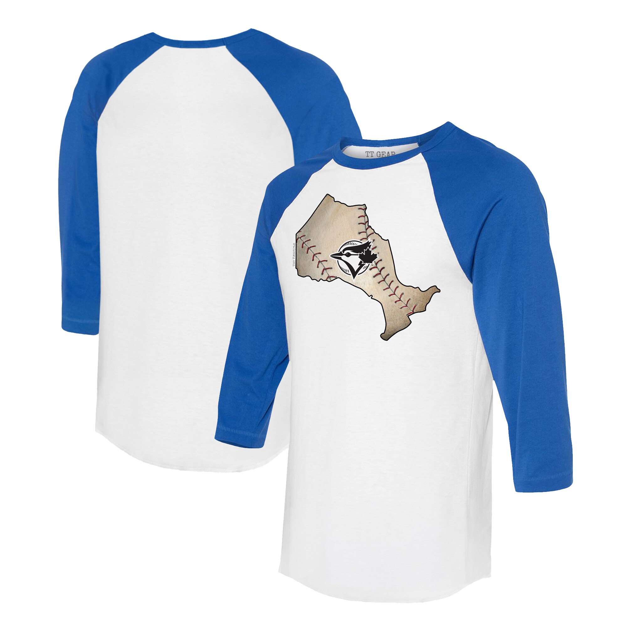Unisex Toronto Blue Jays Tiny Turnip White/Royal Province Outline 3/4-Sleeve Raglan T-Shirt
