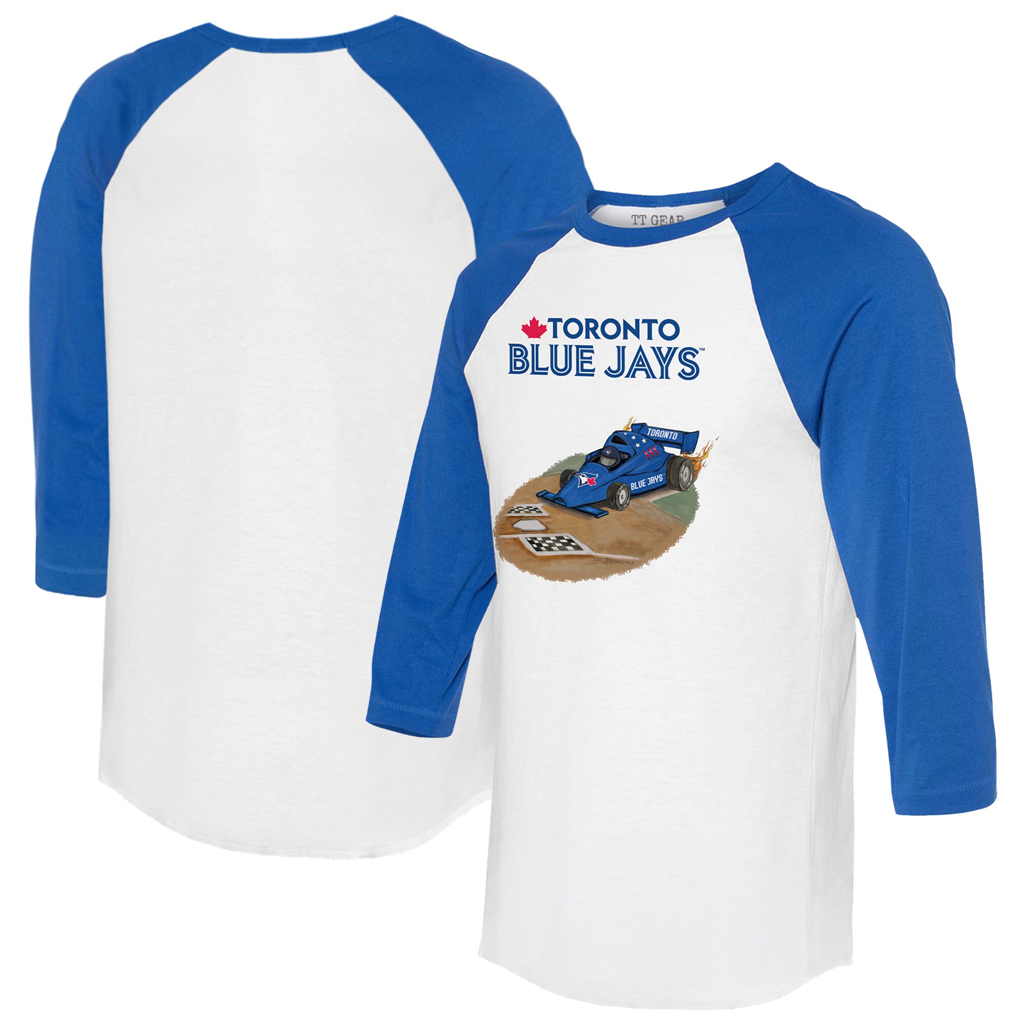 Unisex Toronto Blue Jays Tiny Turnip White/Royal Race Car 3/4-Sleeve Raglan T-Shirt