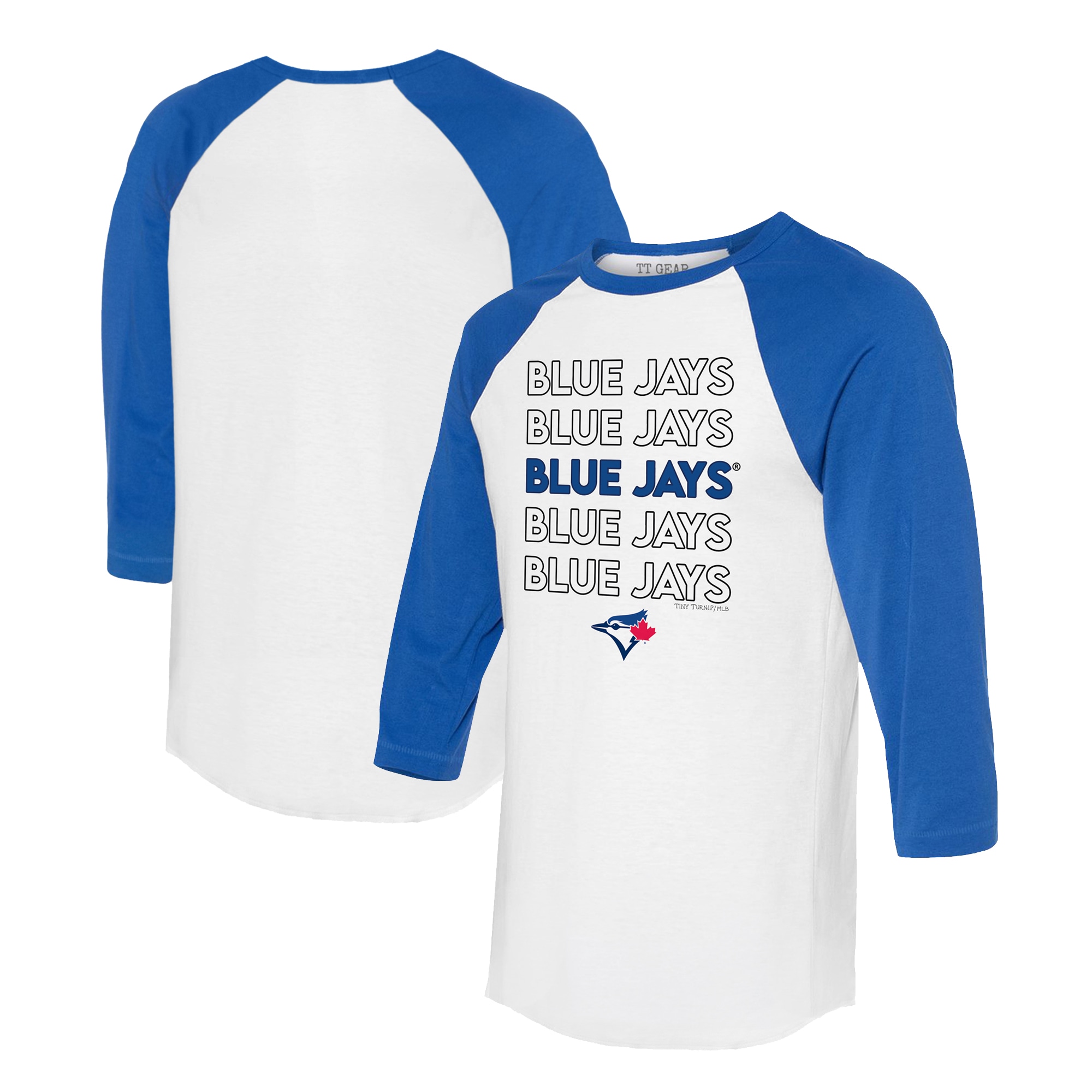 Unisex Toronto Blue Jays Tiny Turnip White/Royal Stacked 3/4-Sleeve Raglan T-Shirt