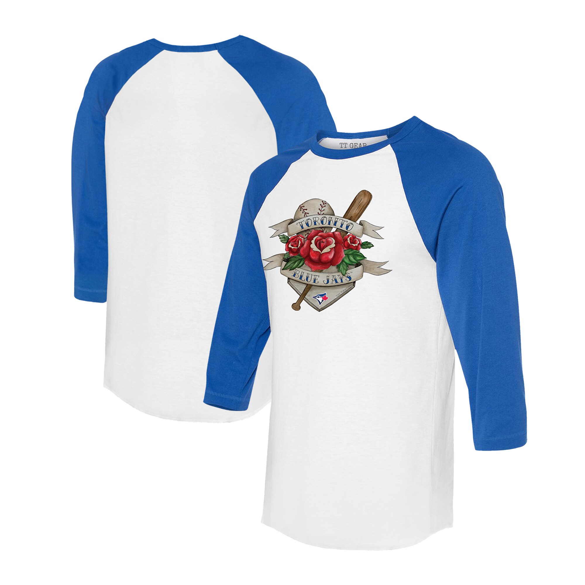 Unisex Toronto Blue Jays Tiny Turnip White/Royal Tattoo Rose 3/4-Sleeve Raglan T-Shirt