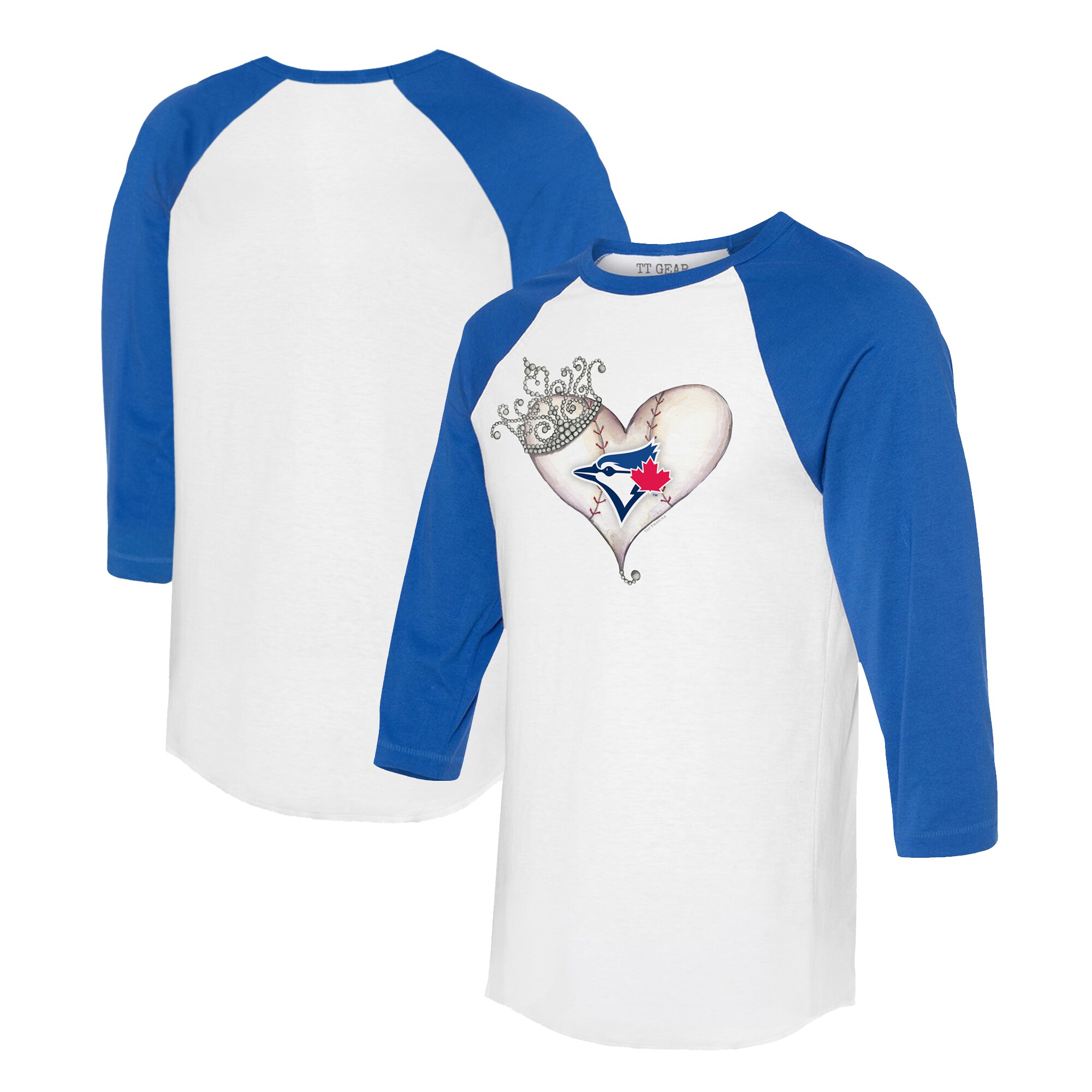 Unisex Toronto Blue Jays Tiny Turnip White/Royal Tiara Heart 3/4-Sleeve Raglan T-Shirt
