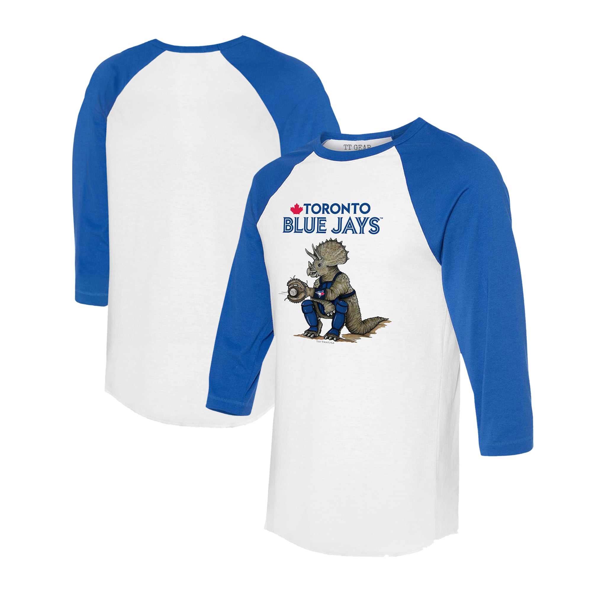 Unisex Toronto Blue Jays Tiny Turnip White/Royal Triceratops 3/4-Sleeve Raglan T-Shirt