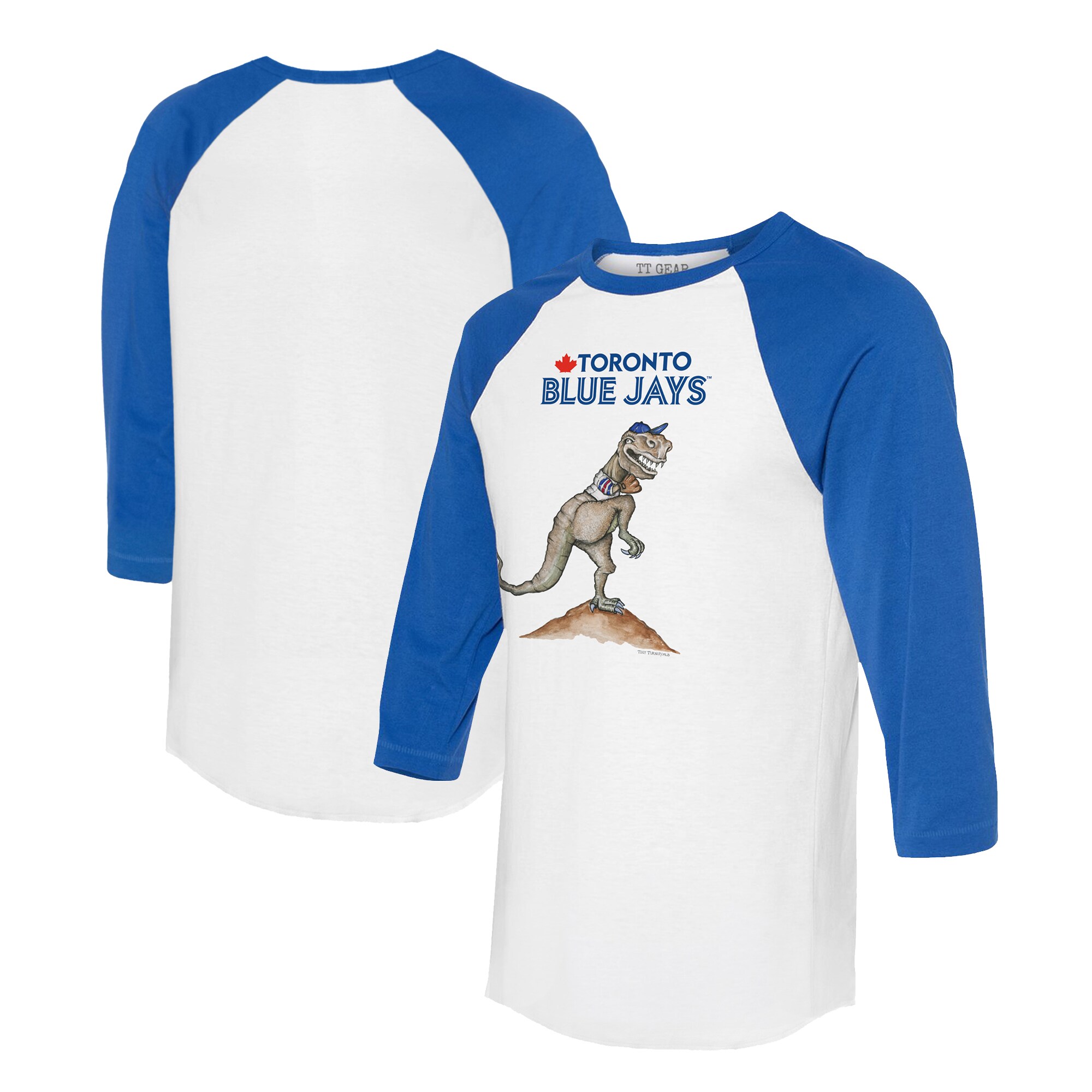 Unisex Toronto Blue Jays Tiny Turnip White/Royal TT Rex 3/4-Sleeve Raglan T-Shirt