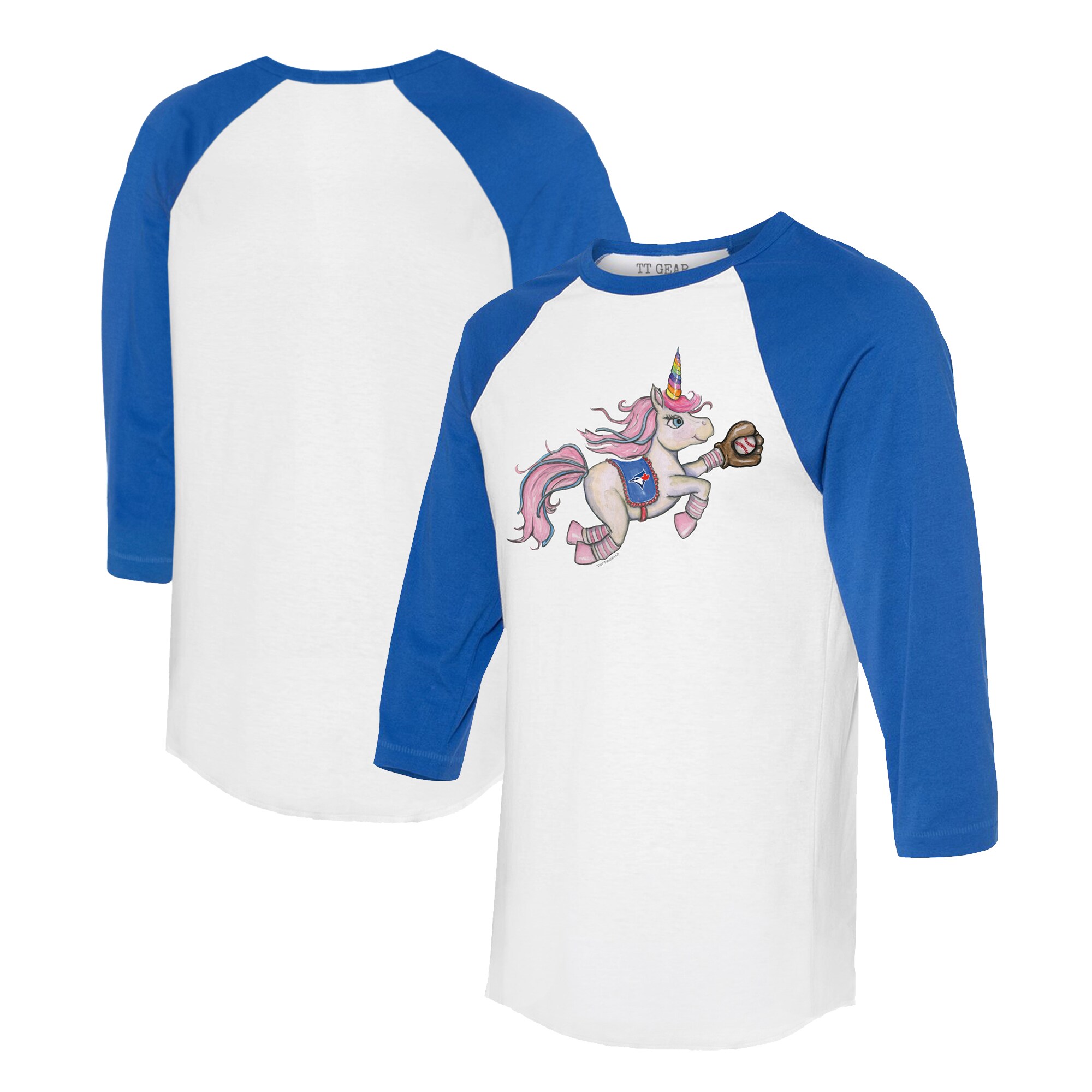 Unisex Toronto Blue Jays Tiny Turnip White/Royal Unicorn 3/4-Sleeve Raglan T-Shirt