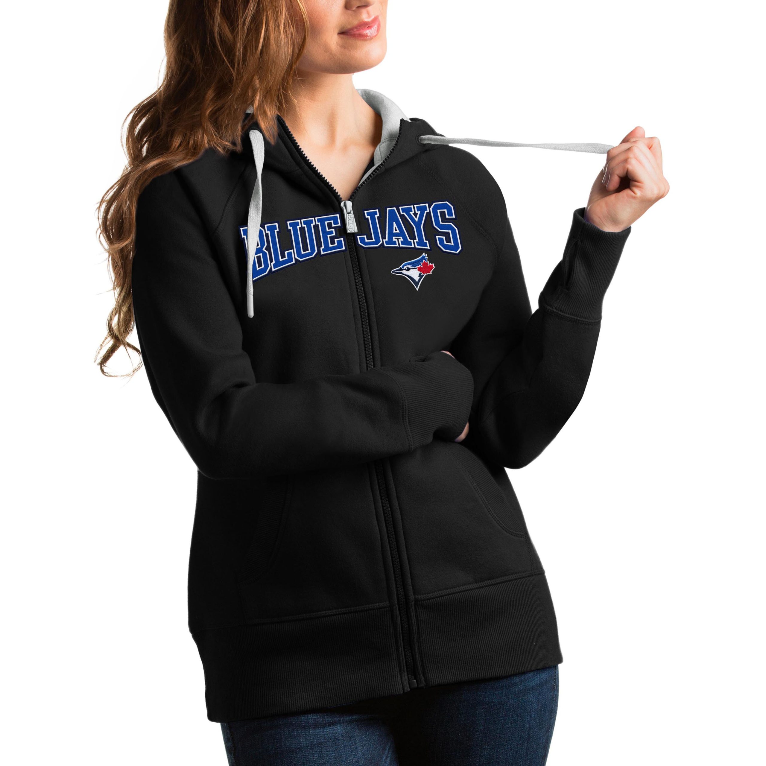 Women's Toronto Blue Jays Antigua Black Team Logo Victory Full-Zip Hoodie