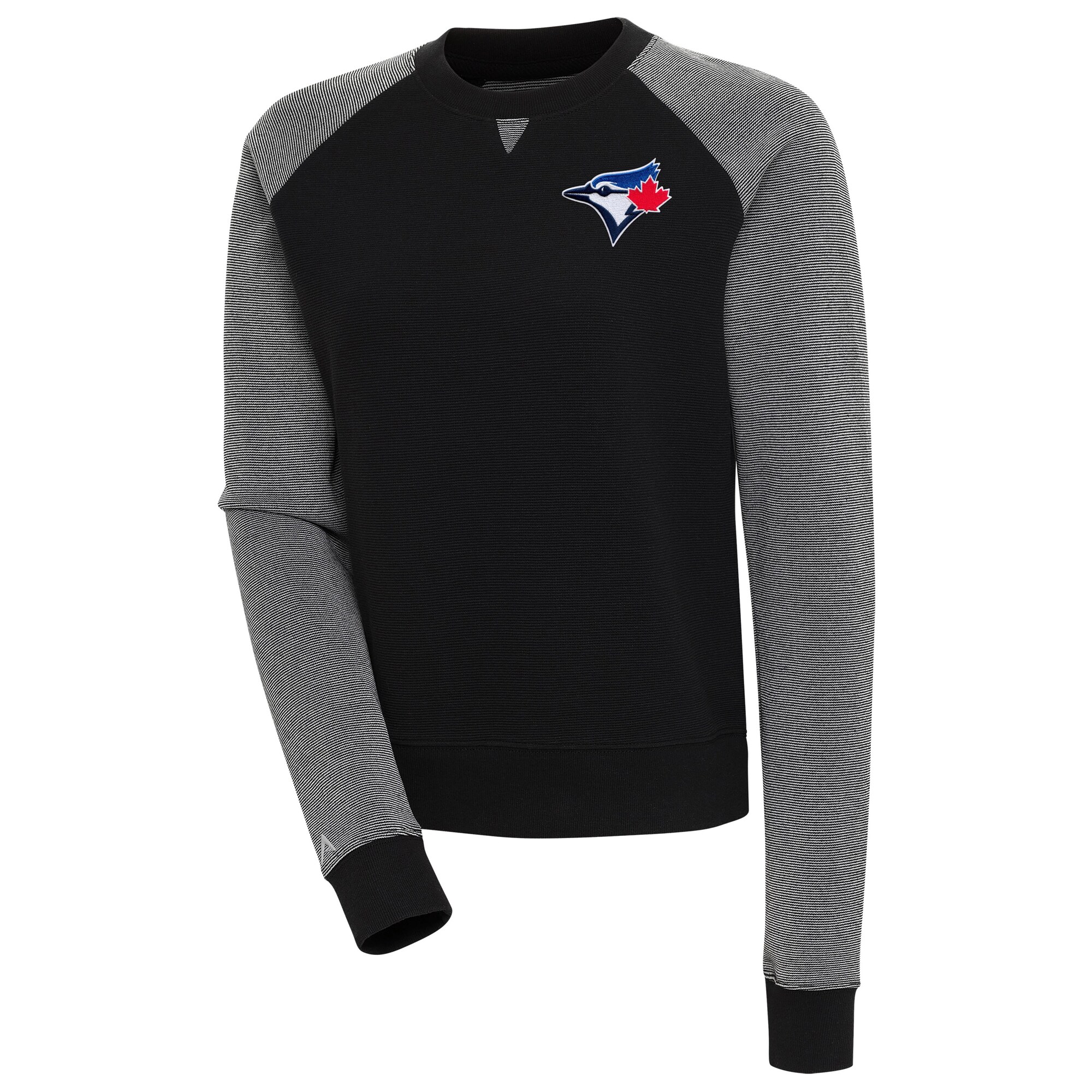 Women's Toronto Blue Jays  Antigua Black/White Flier Bunker Tri-Blend Pullover Sweatshirt