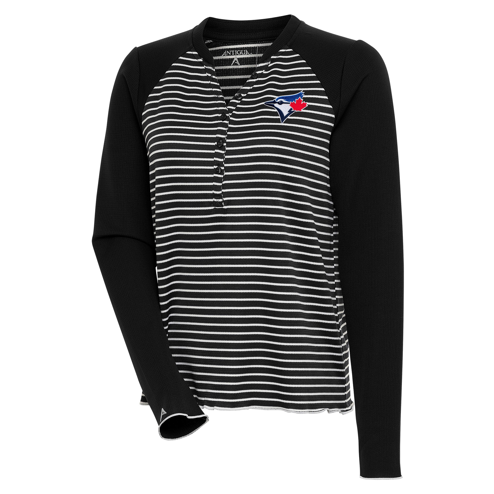 Women's Toronto Blue Jays  Antigua Black/White Maverick Henley Long Sleeve T-Shirt
