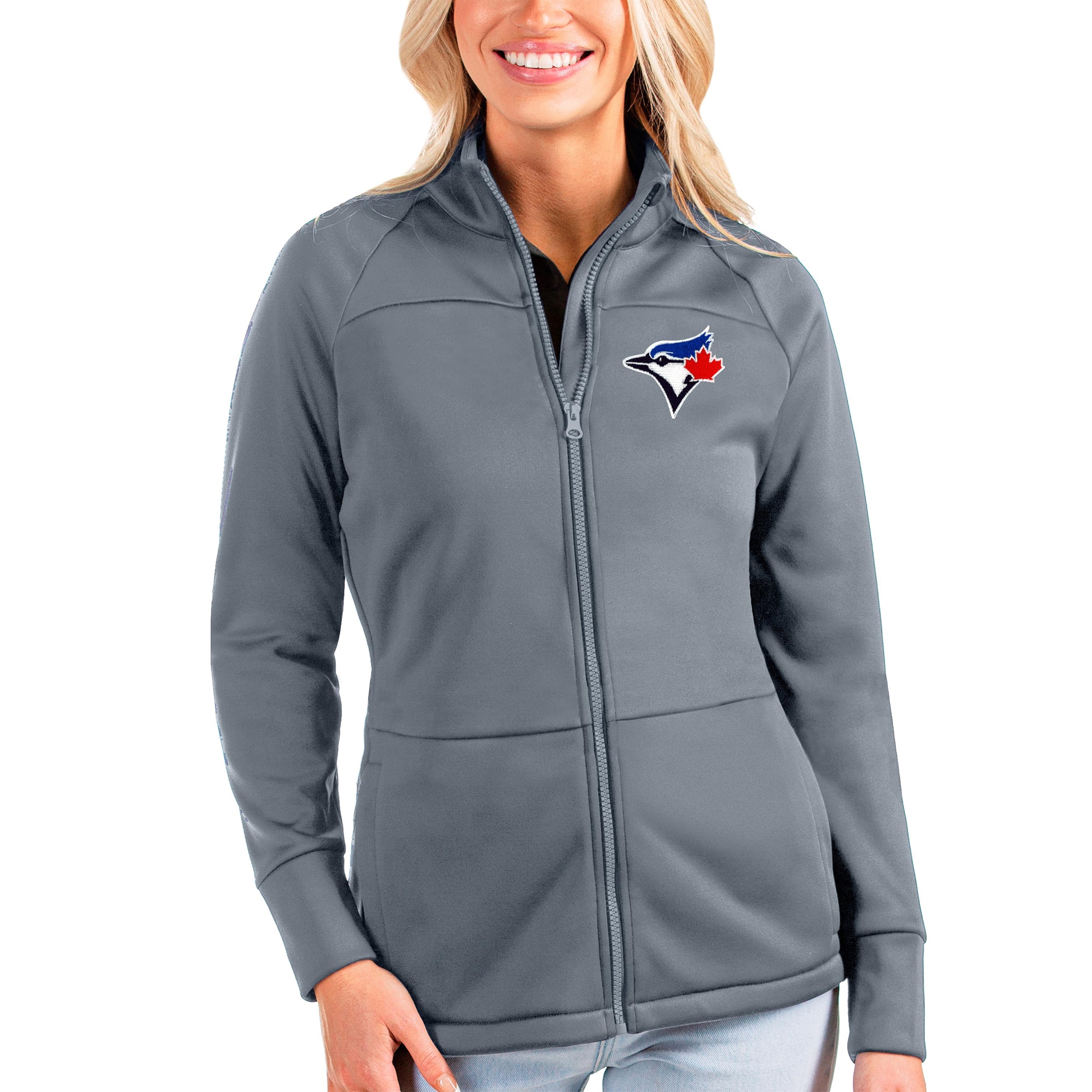 Women's Toronto Blue Jays Antigua Gray Links Full-Zip Golf Jacket