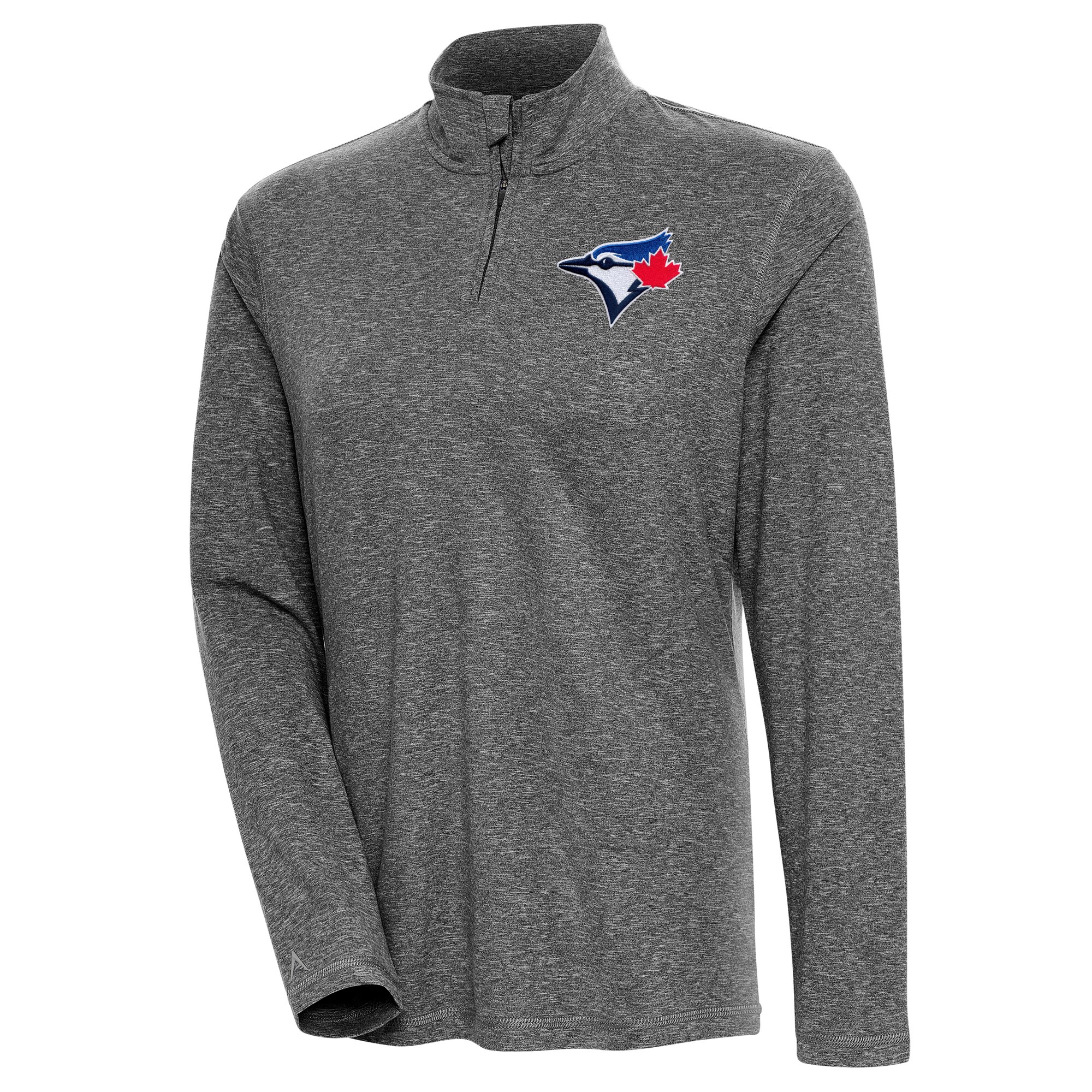 Women's Toronto Blue Jays  Antigua Heather Black Confront Quarter-Zip Pullover Top