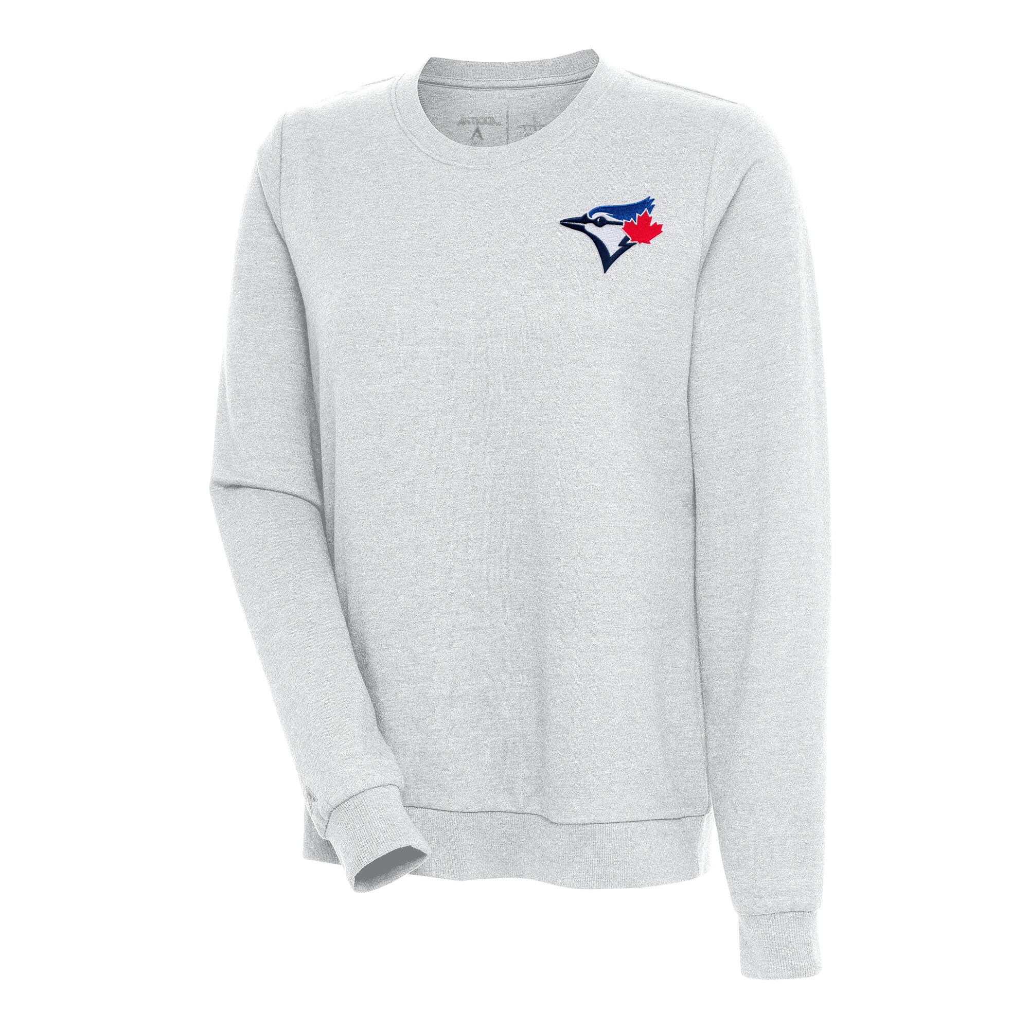 Women's Toronto Blue Jays Antigua Heather Gray Action Crewneck Pullover Sweatshirt