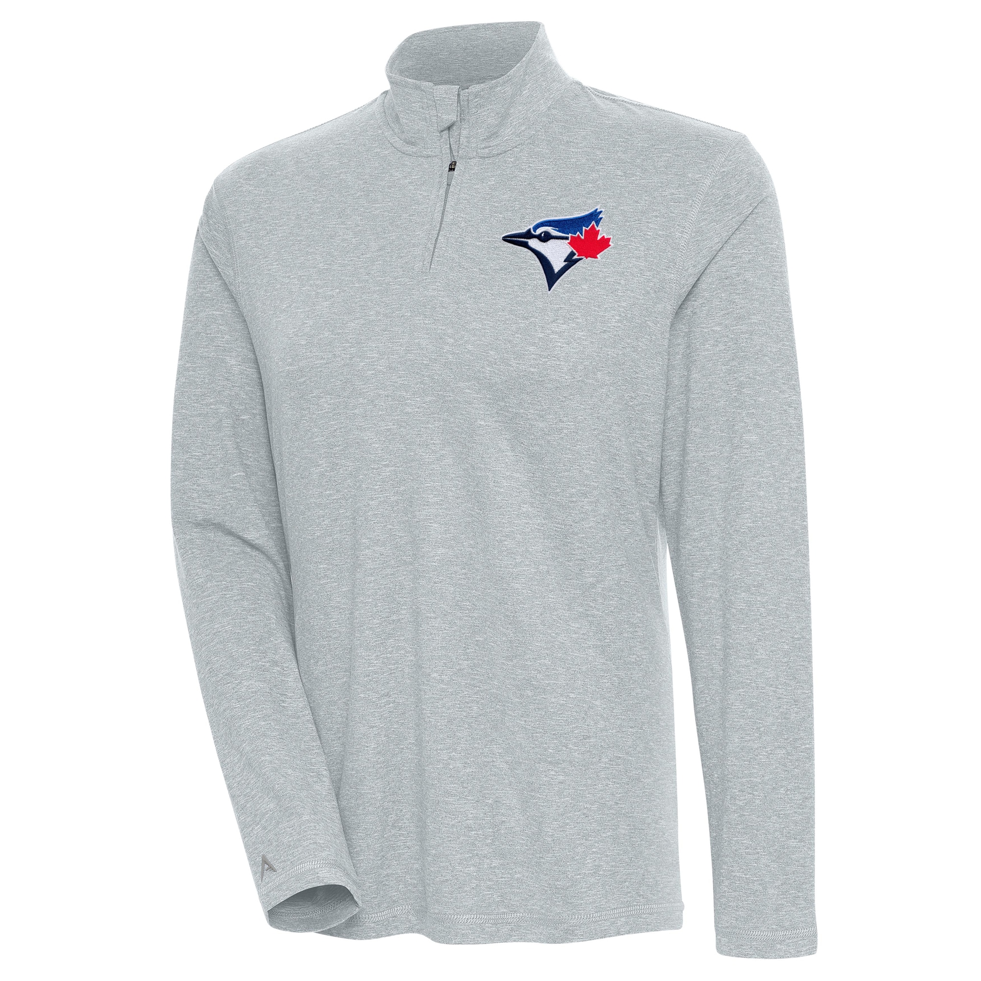 Women's Toronto Blue Jays  Antigua Heather Gray Confront Quarter-Zip Pullover Top