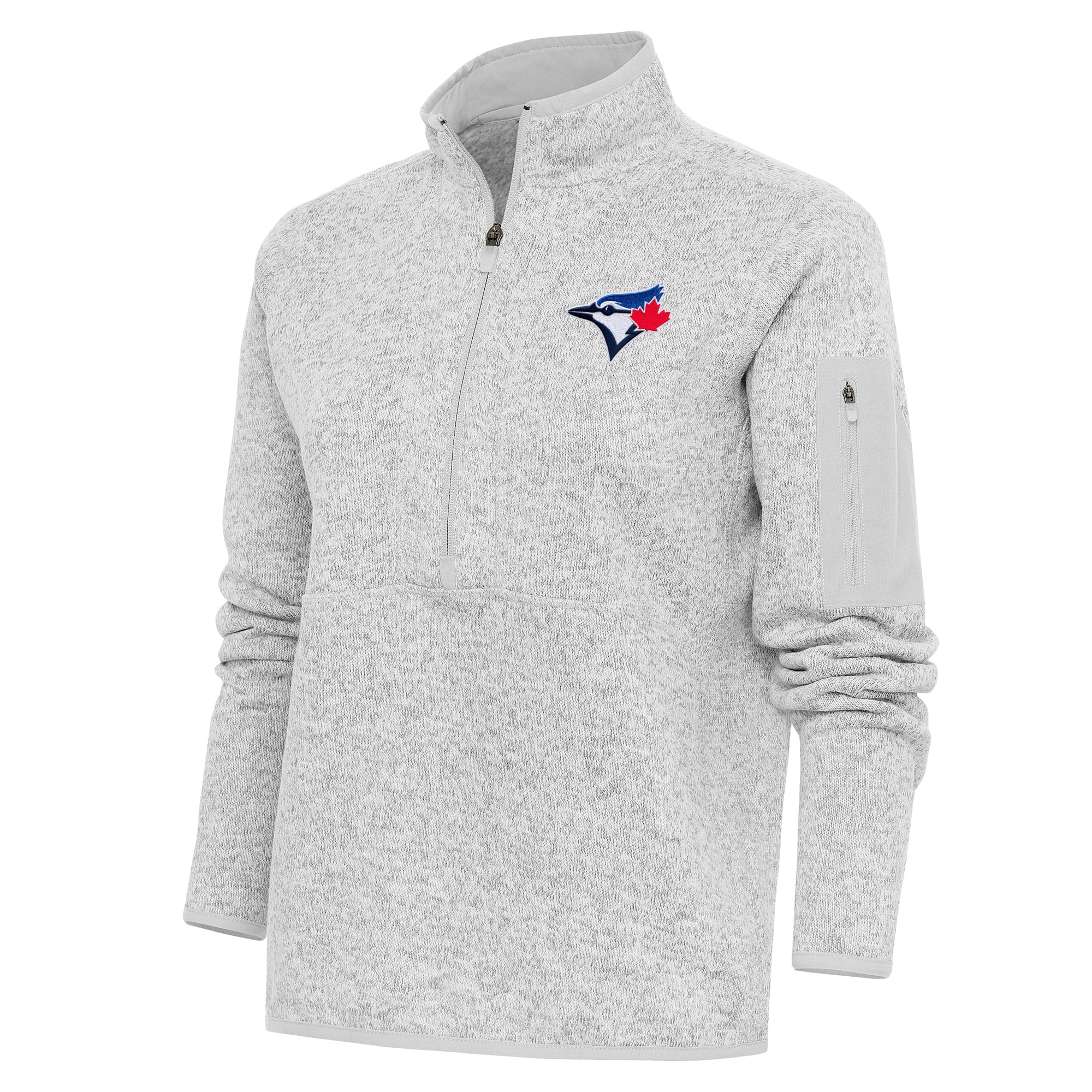 Women's Toronto Blue Jays Antigua Heather Gray Logo Fortune Quarter-Zip Pullover Jacket