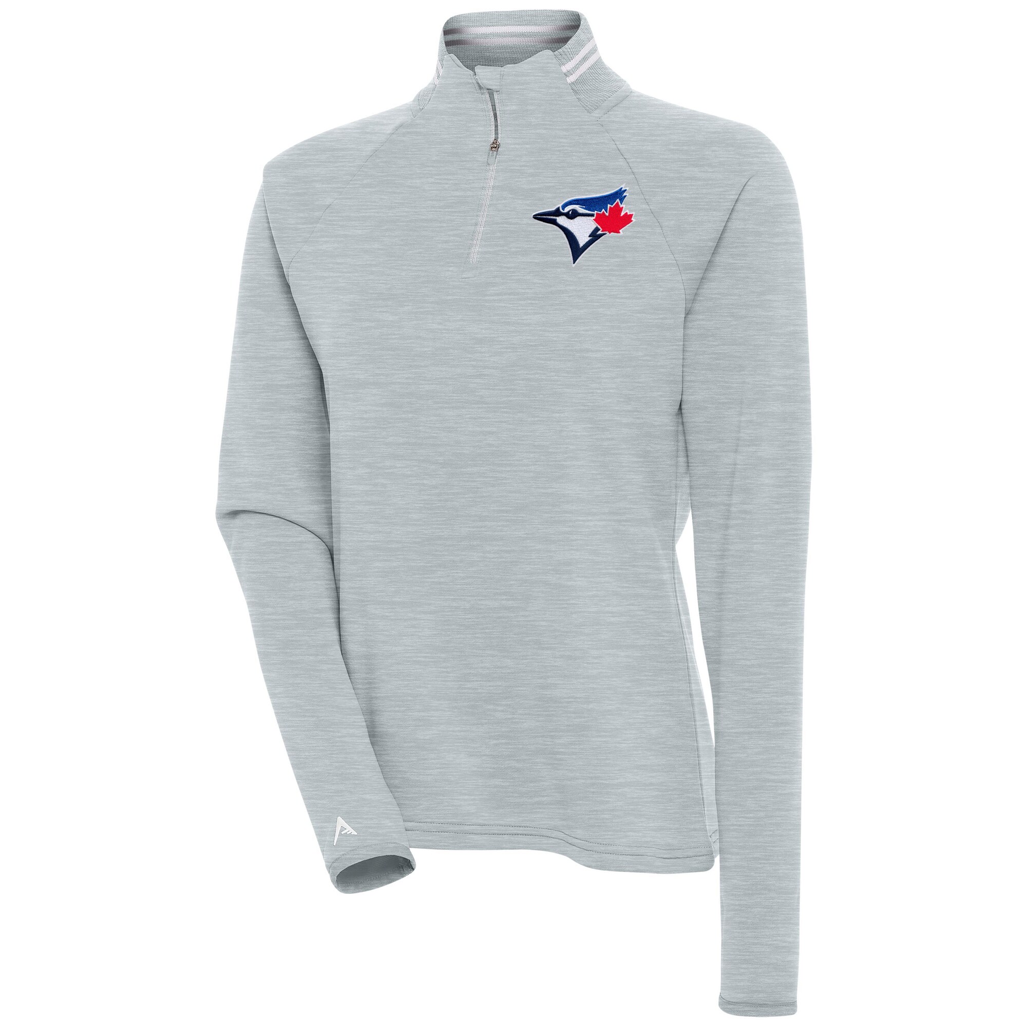 Women's Toronto Blue Jays  Antigua Heather Gray Milo Raglan Quarter-Zip Pullover Top