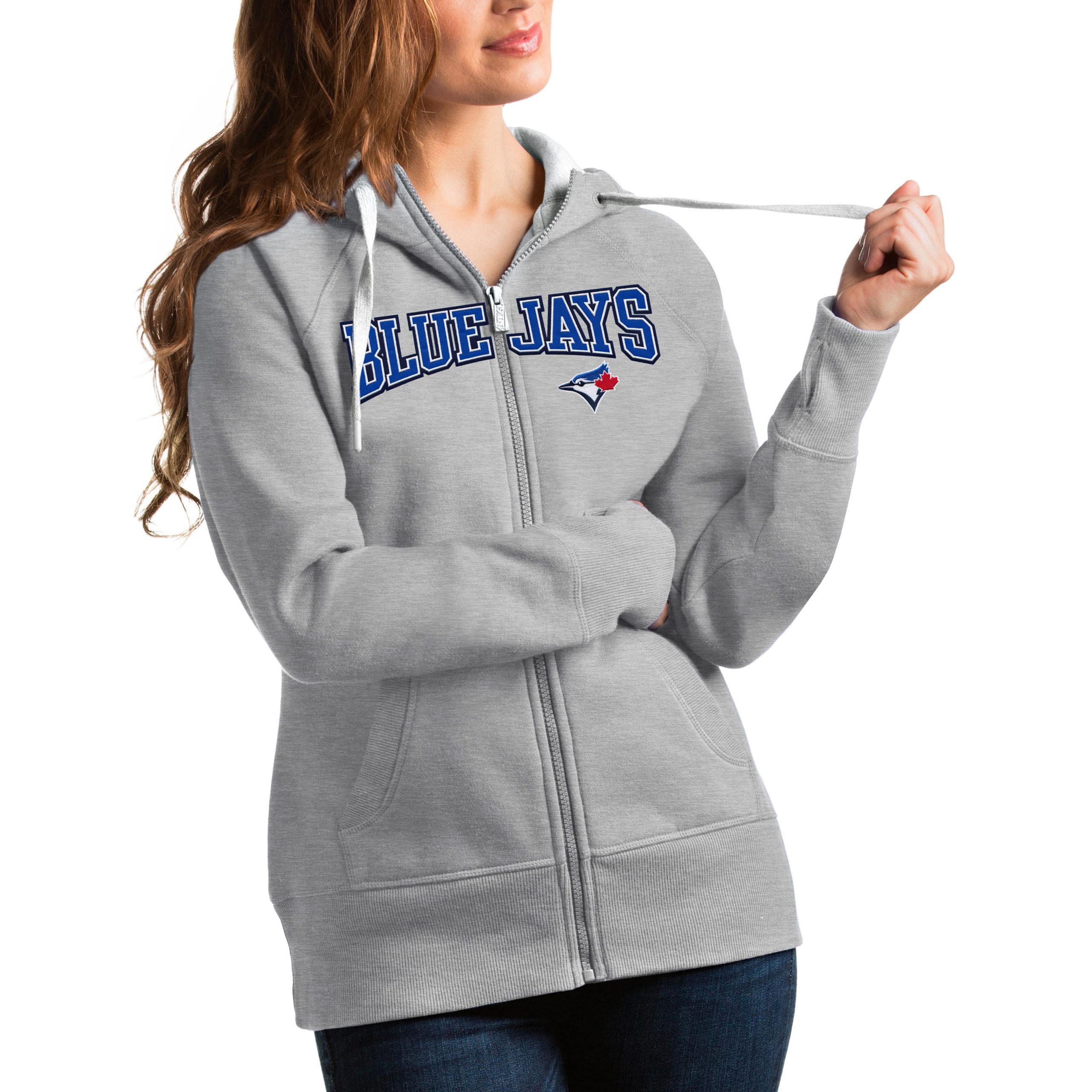 Women's Toronto Blue Jays Antigua Heather Gray Team Logo Victory Full-Zip Hoodie