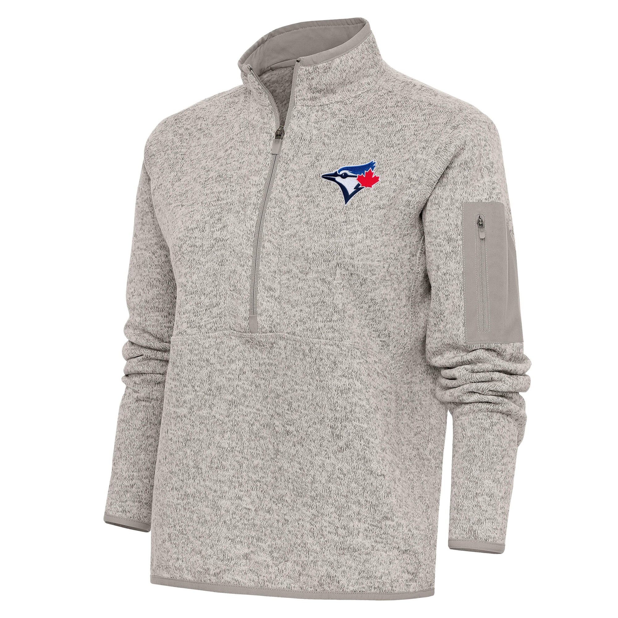 Women's Toronto Blue Jays Antigua Oatmeal Logo Fortune Quarter-Zip Pullover Jacket
