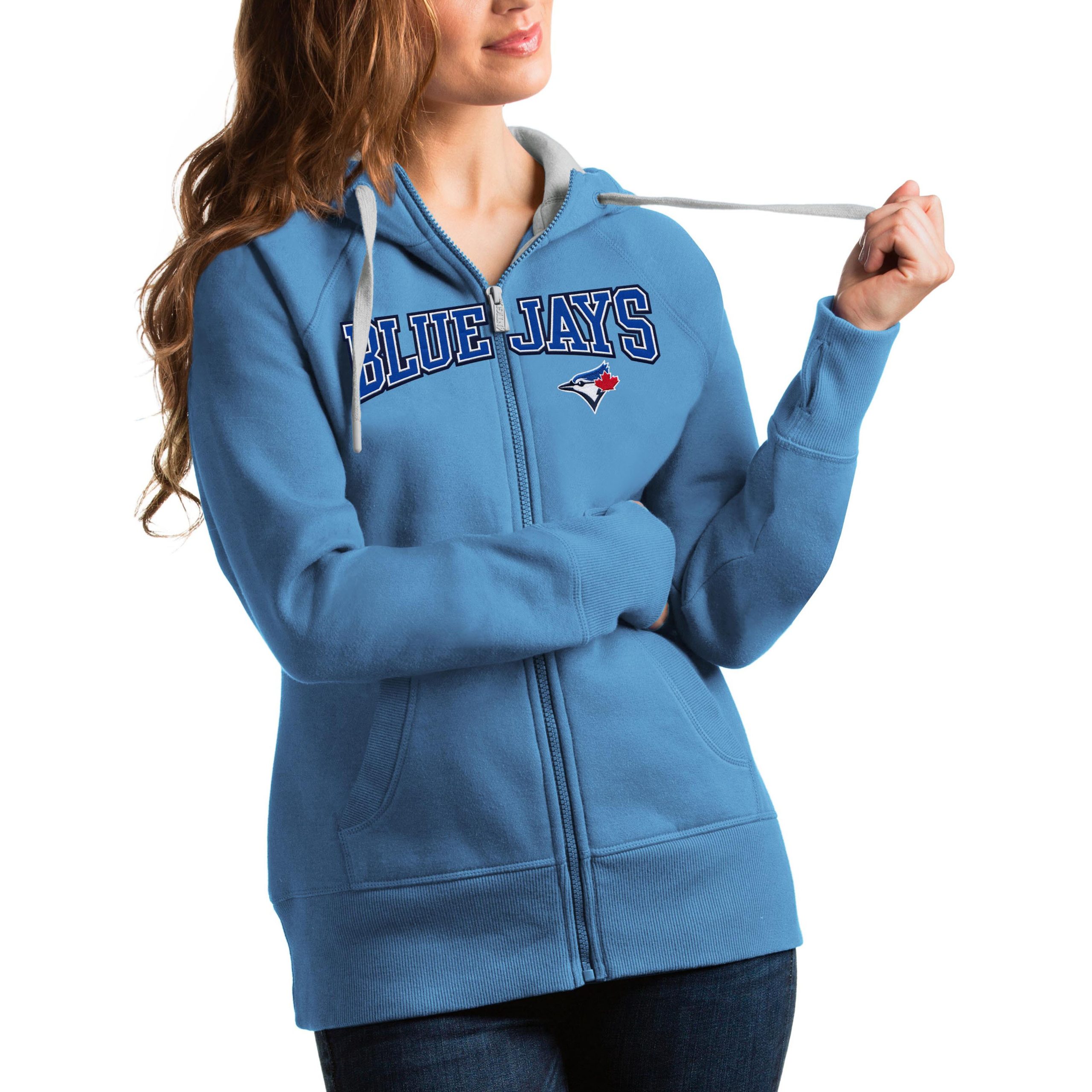 Women's Toronto Blue Jays Antigua Powder Blue Team Logo Victory Full-Zip Hoodie