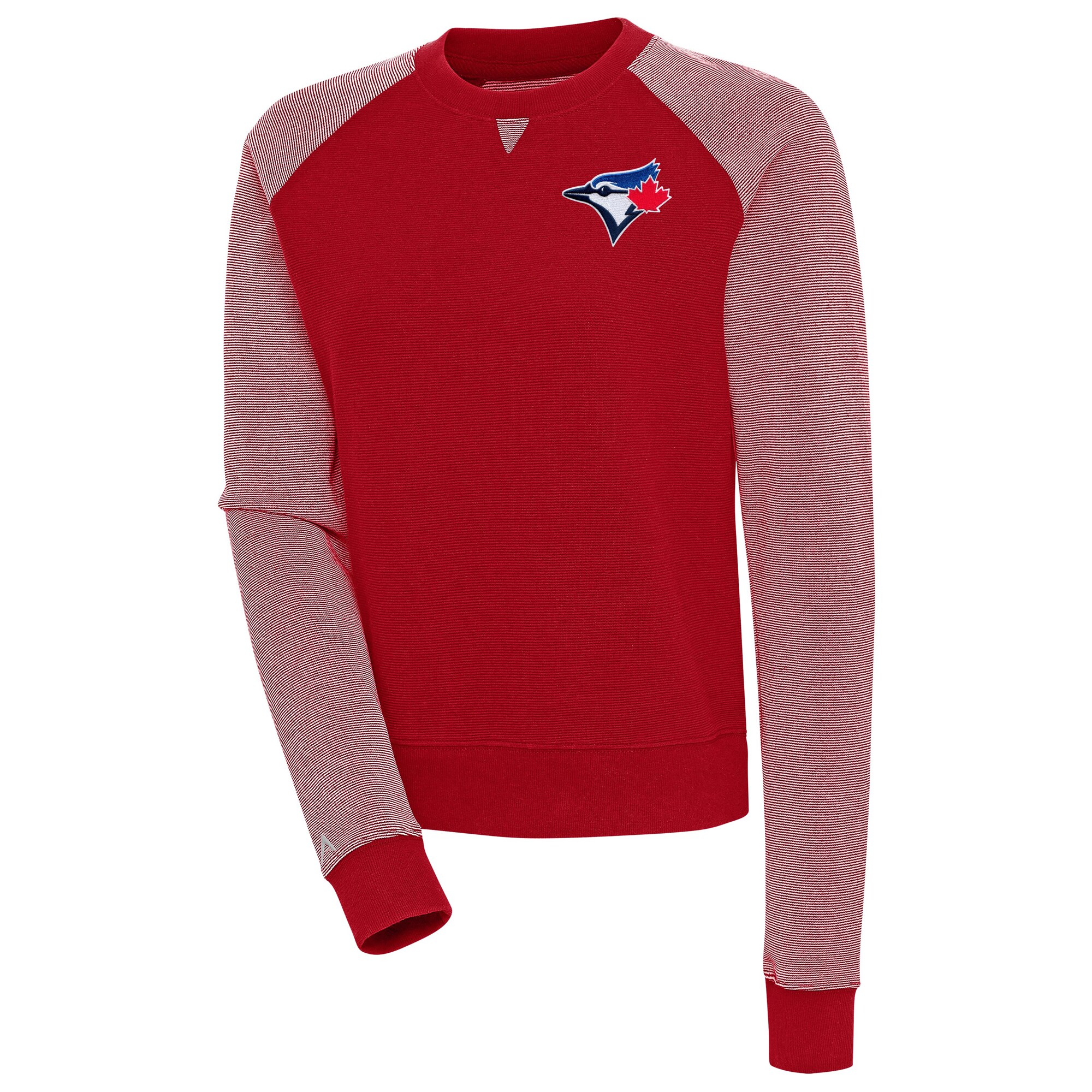 Women's Toronto Blue Jays  Antigua Red/White Flier Bunker Tri-Blend Pullover Sweatshirt