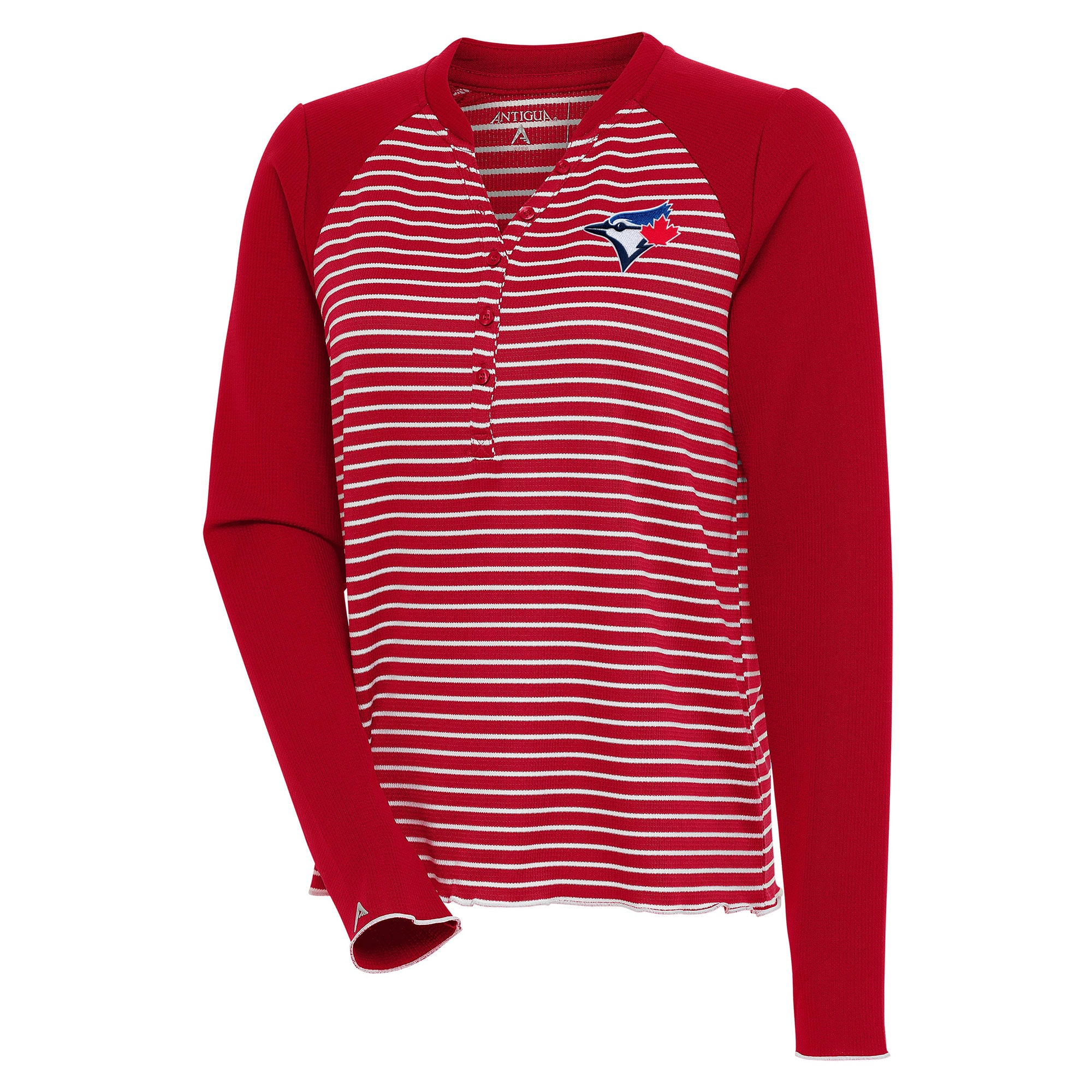 Women's Toronto Blue Jays  Antigua Red/White Maverick Henley Long Sleeve T-Shirt