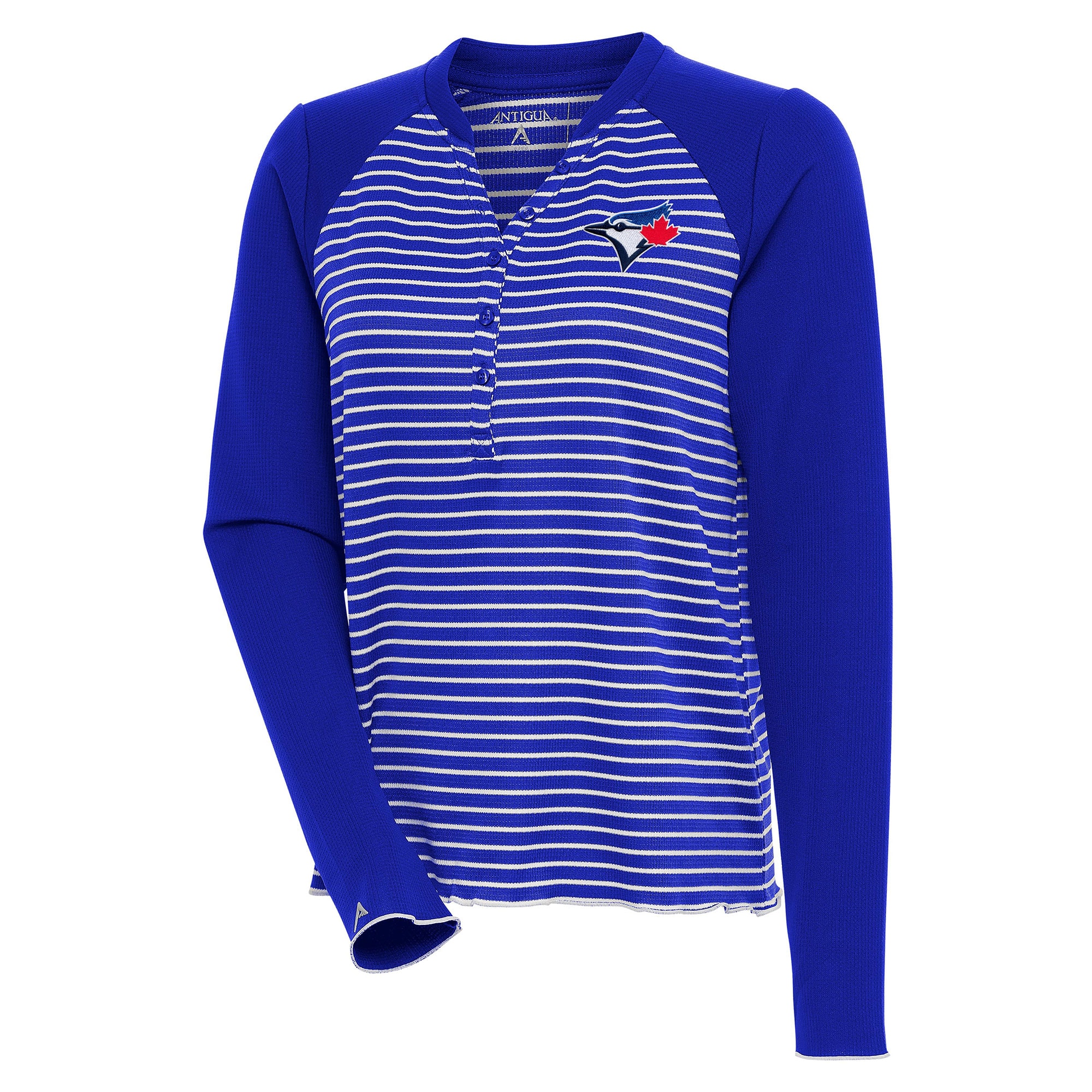 Women's Toronto Blue Jays  Antigua Royal/White Maverick Henley Long Sleeve T-Shirt