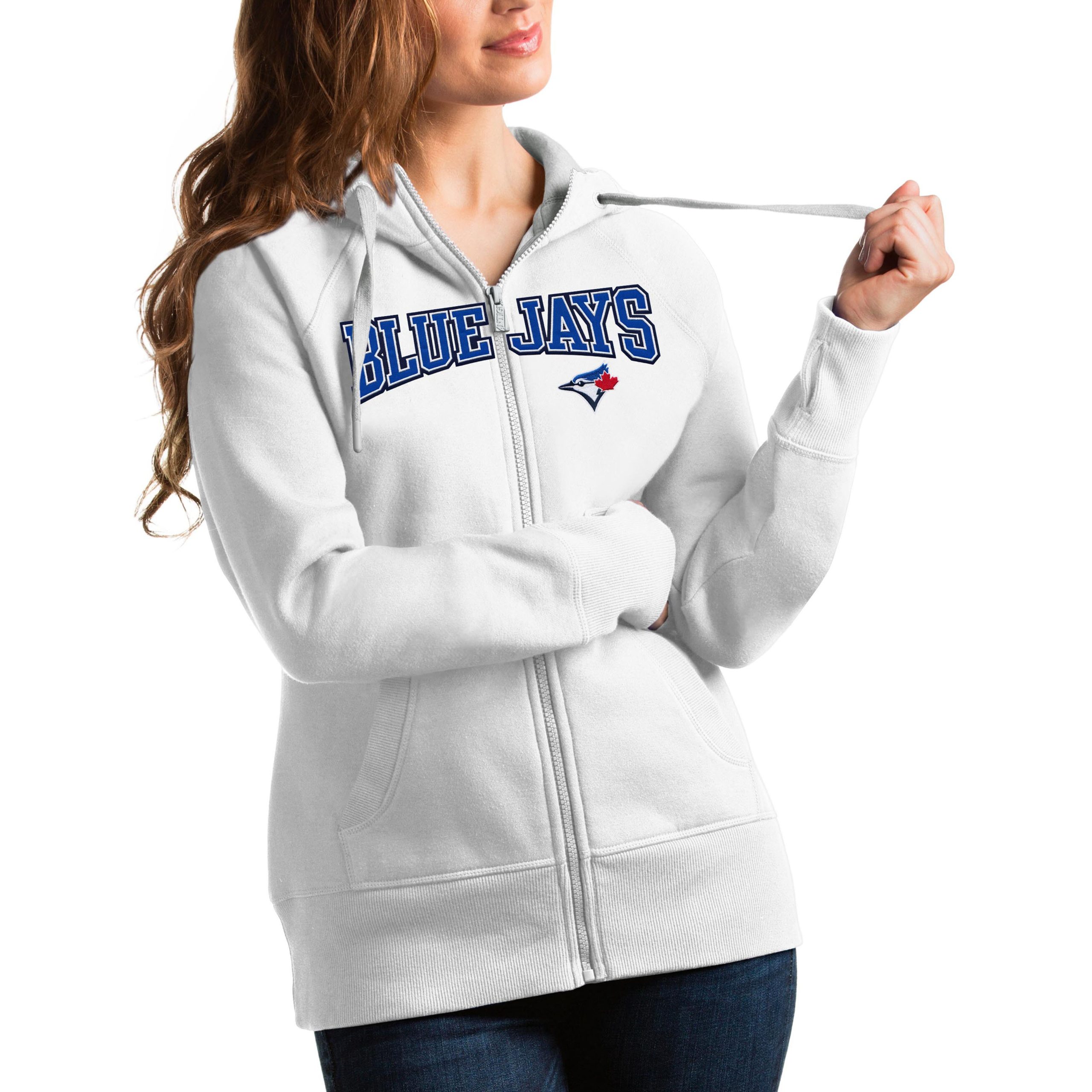 Women's Toronto Blue Jays Antigua White Team Logo Victory Full-Zip Hoodie