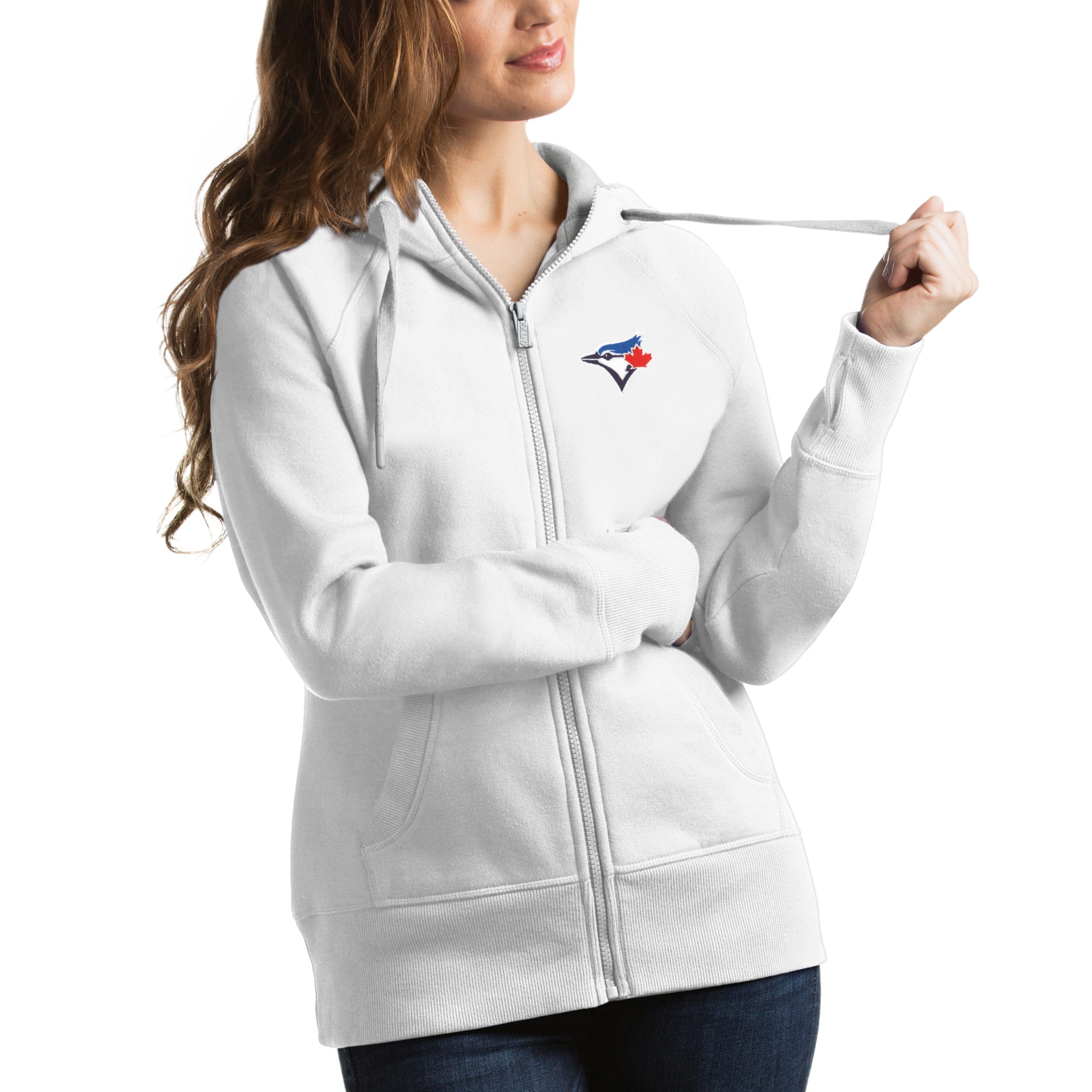 Women's Toronto Blue Jays Antigua White Victory Full-Zip Hoodie