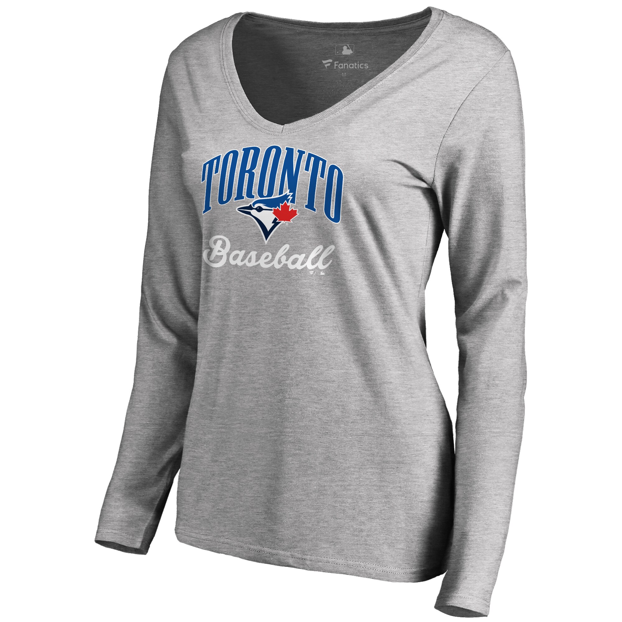Women's Toronto Blue Jays Ash Victory Script Long Sleeve T-Shirt
