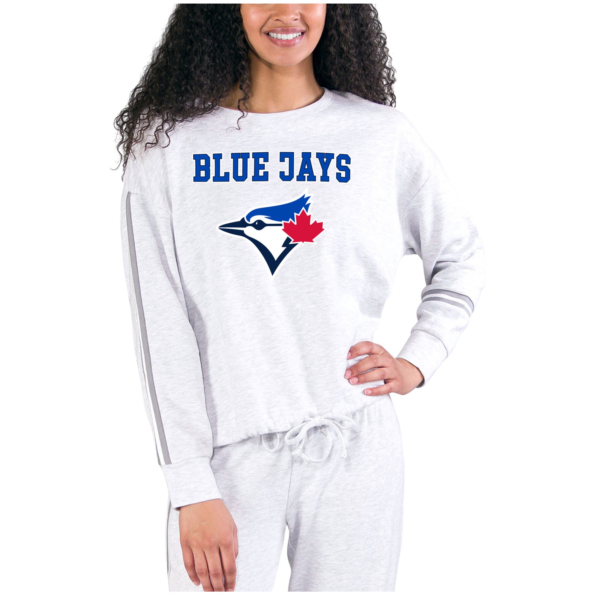 Women's Toronto Blue Jays Concepts Sport Cream/Gray Pendant French Terry Long Sleeve Top
