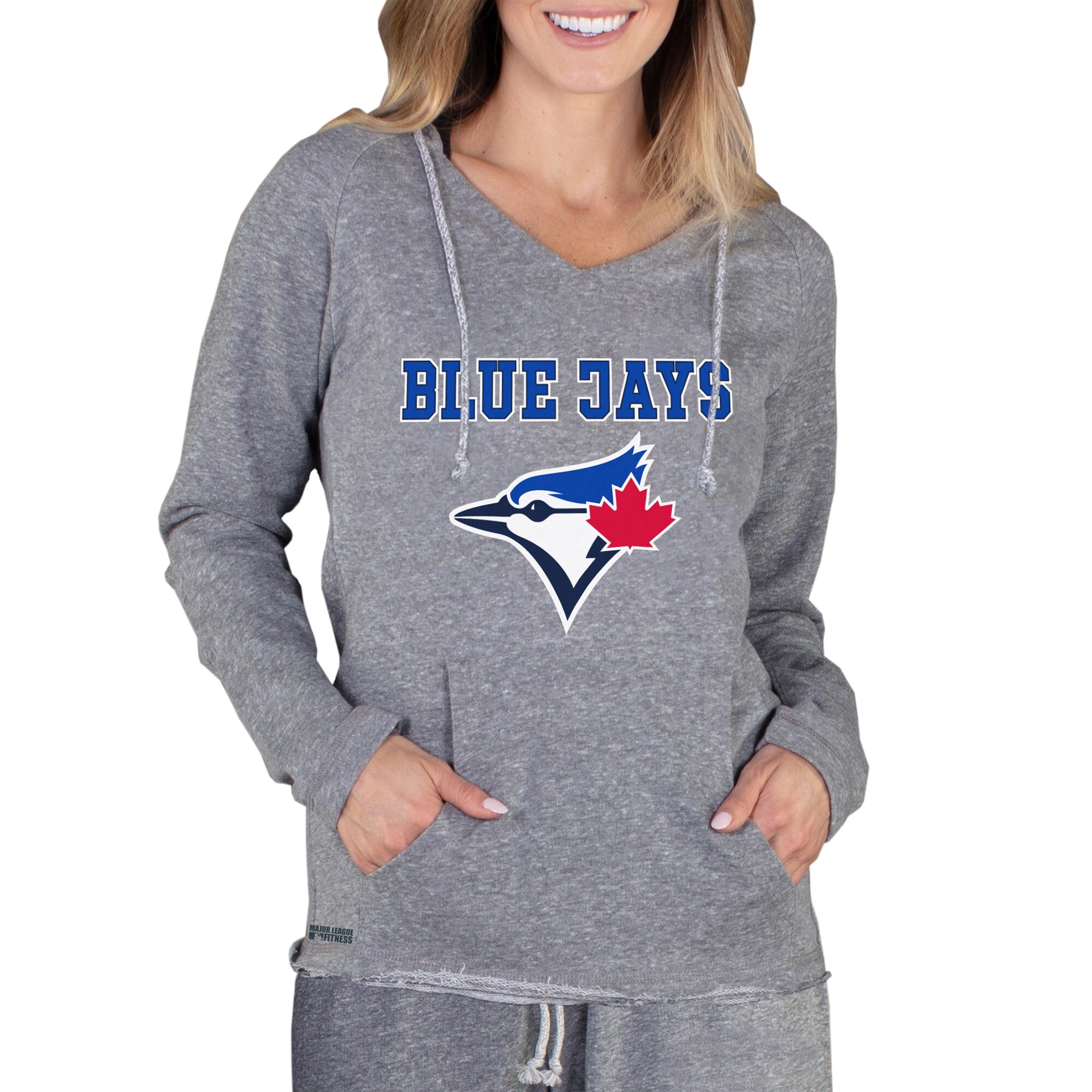 Women's Toronto Blue Jays Concepts Sport Gray Mainstream Terry Long Sleeve Hoodie Top