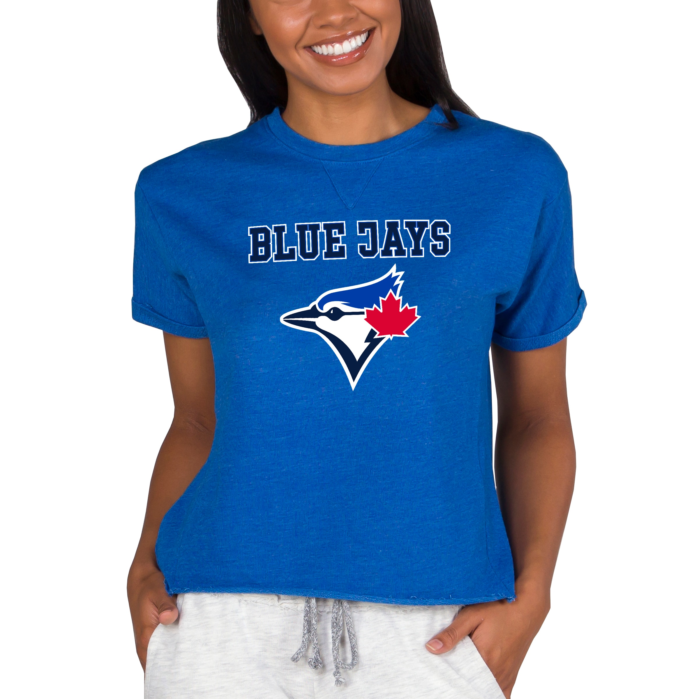 Women's Toronto Blue Jays  Concepts Sport Royal Tri-Blend Mainstream Terry Short Sleeve Sweatshirt Top